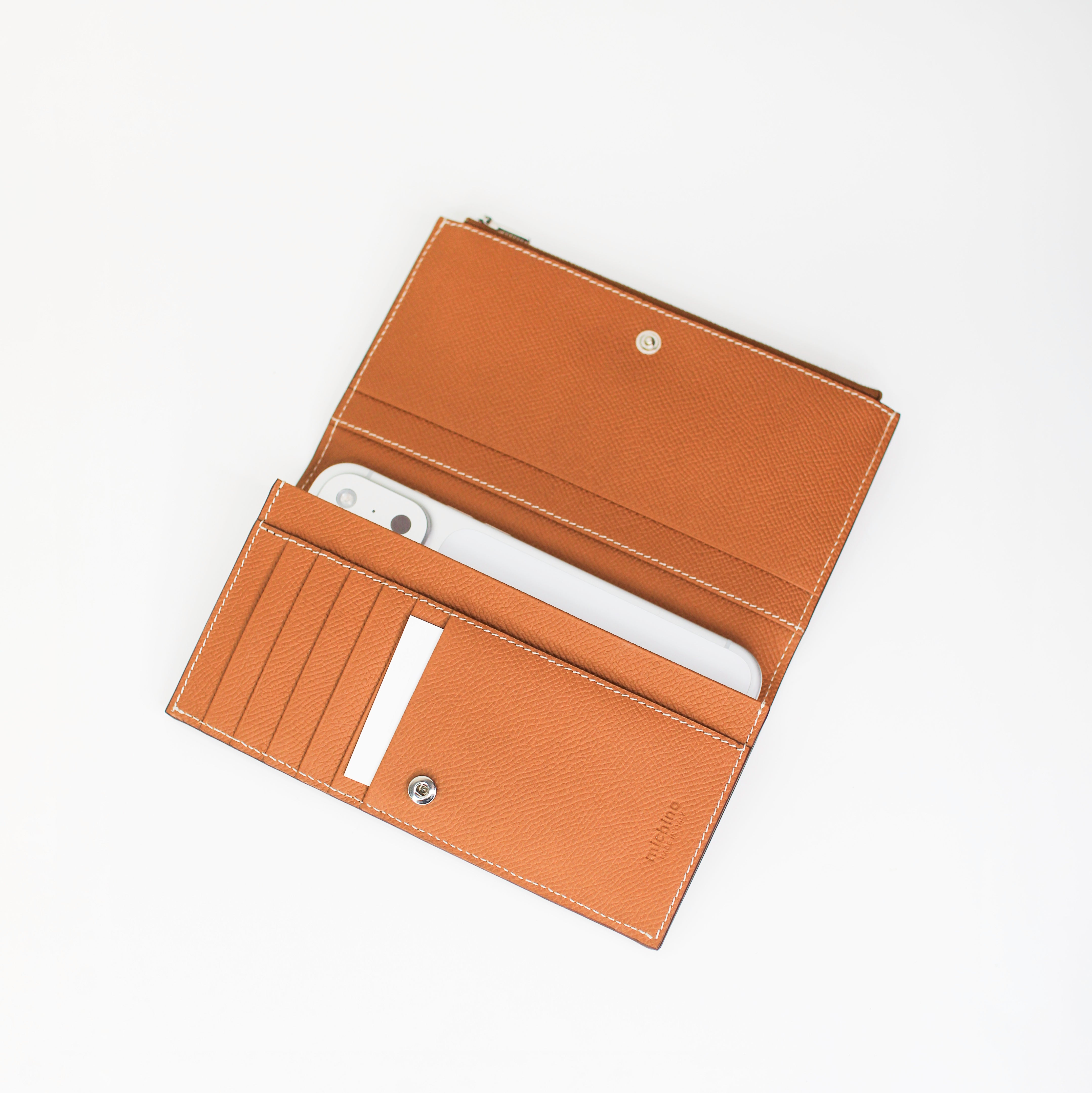 Long portefeuille zippé en cuir gold | Michino Paris