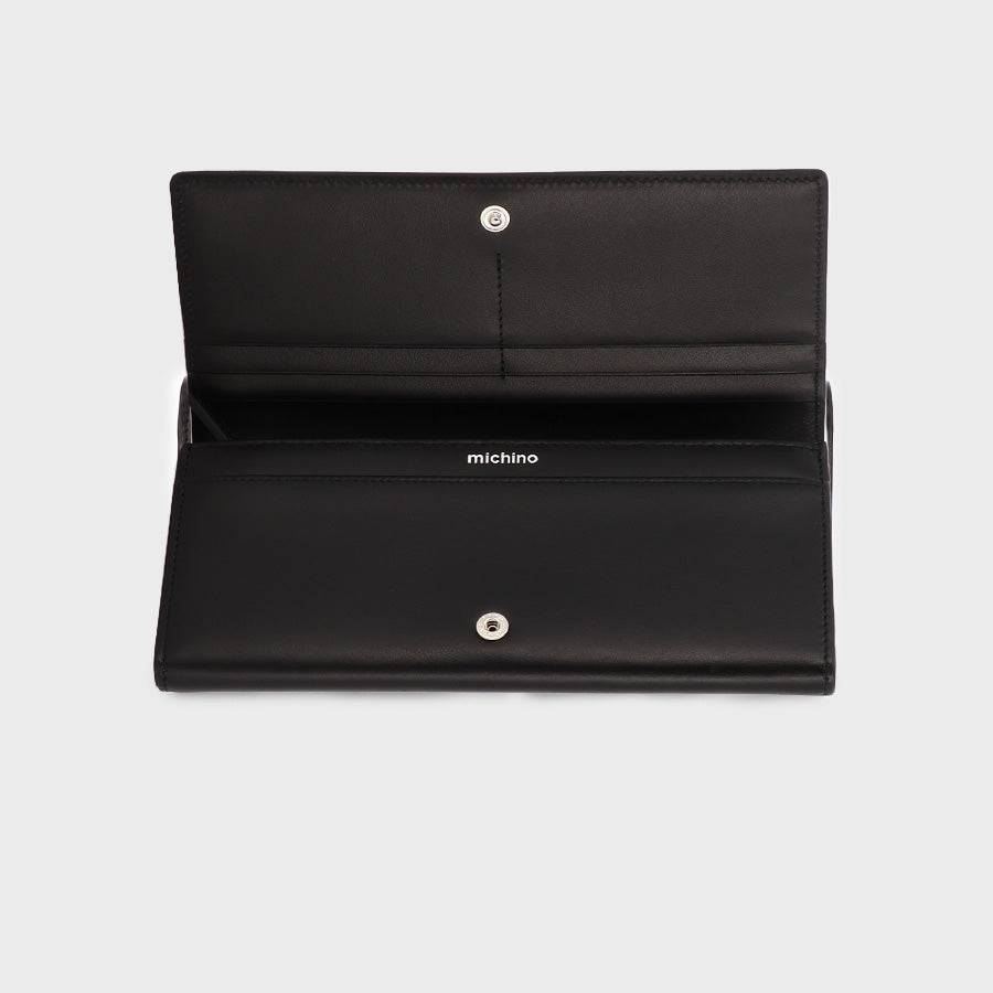 "Archive Event" LONG PORTEFEUILLE EN CUIR LISSE NOIR SALUT