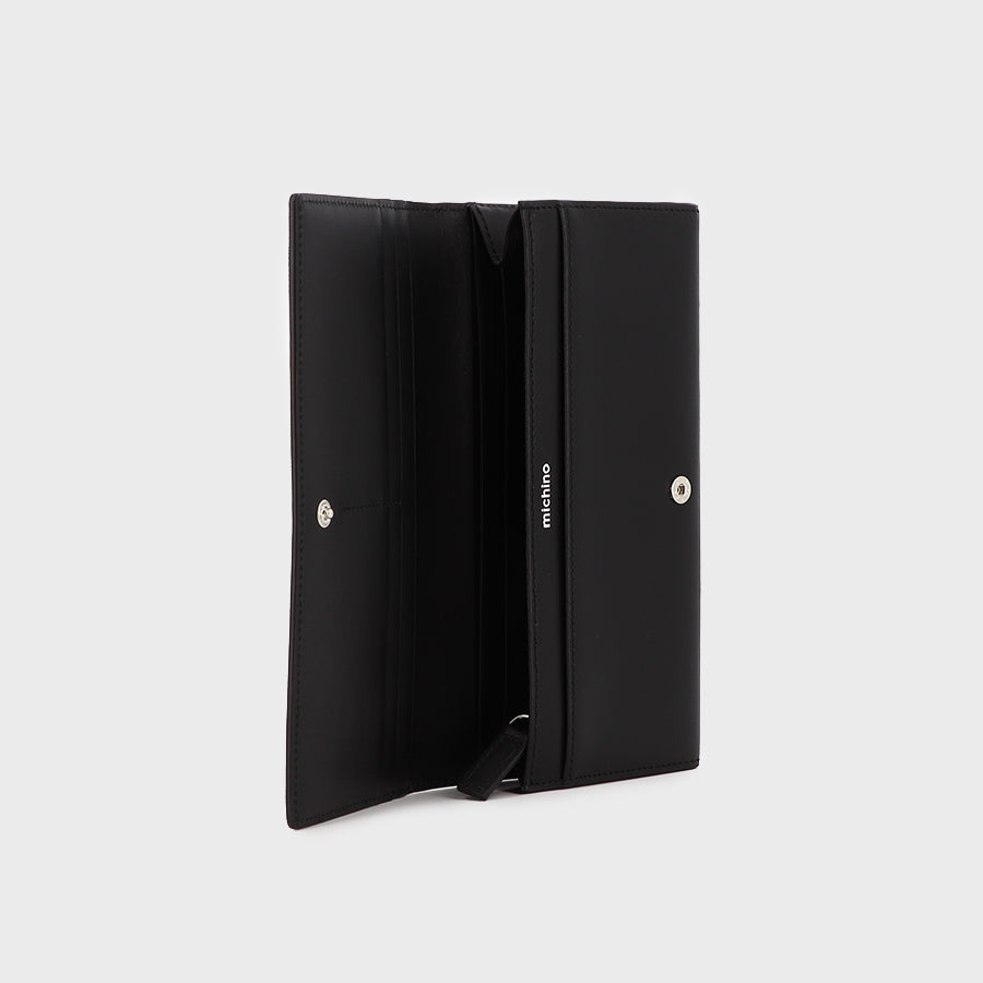 "Archive Event" LONG PORTEFEUILLE EN CUIR LISSE NOIR SALUT