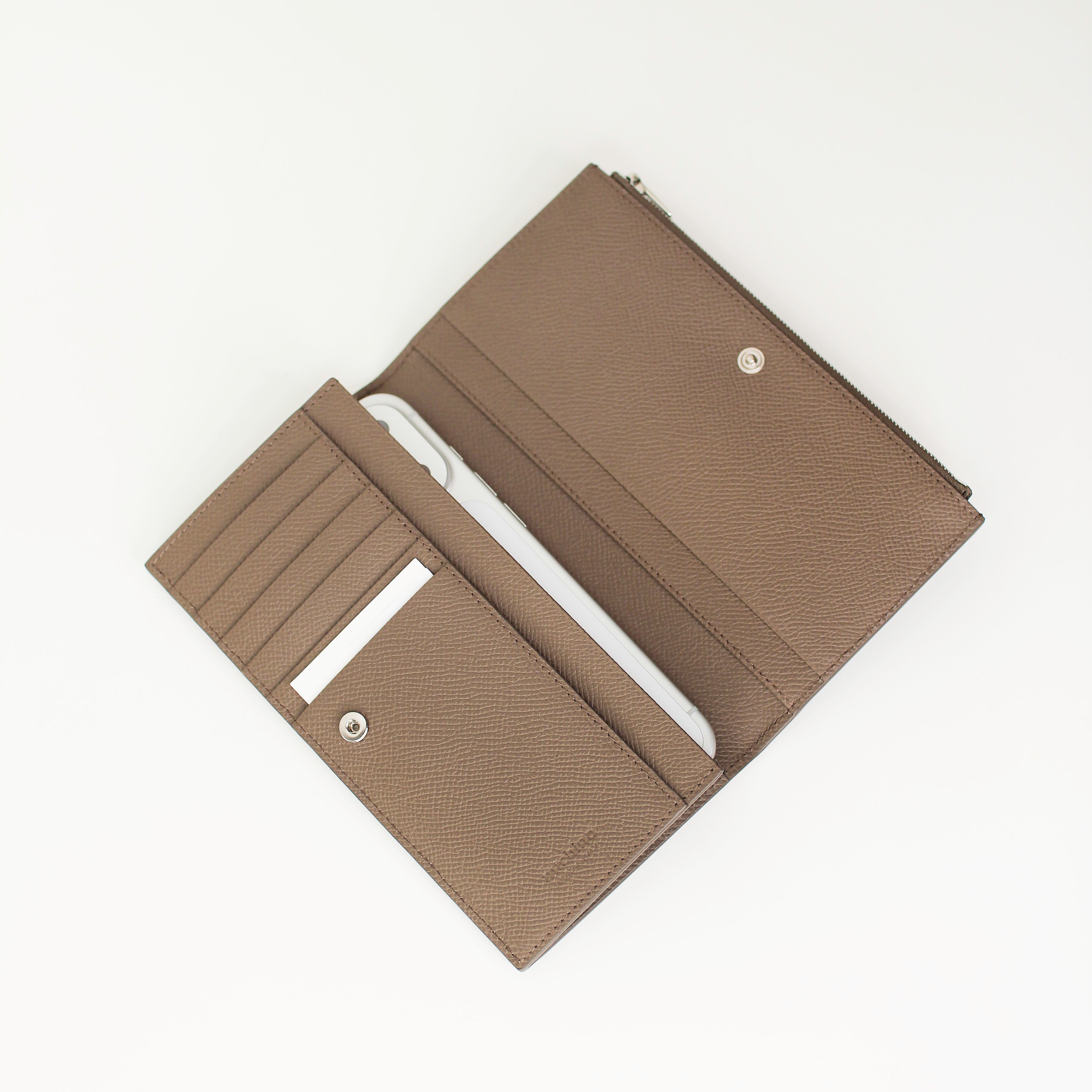 Long Zip Leather Wallet in Taupe | Michino Paris