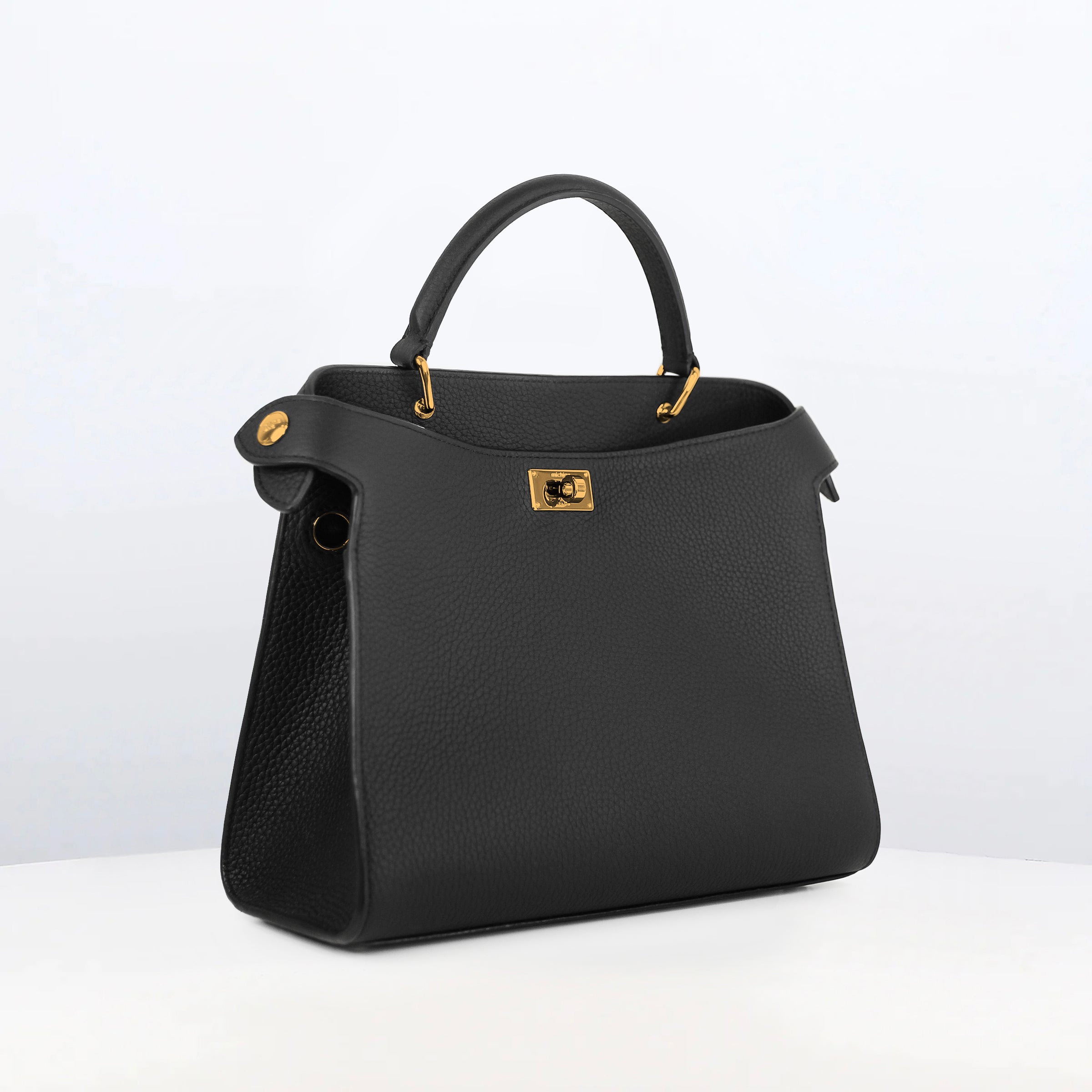 LEATHER HANDBAG LUTECE 27 BLACK WITH GOLD HARWARE