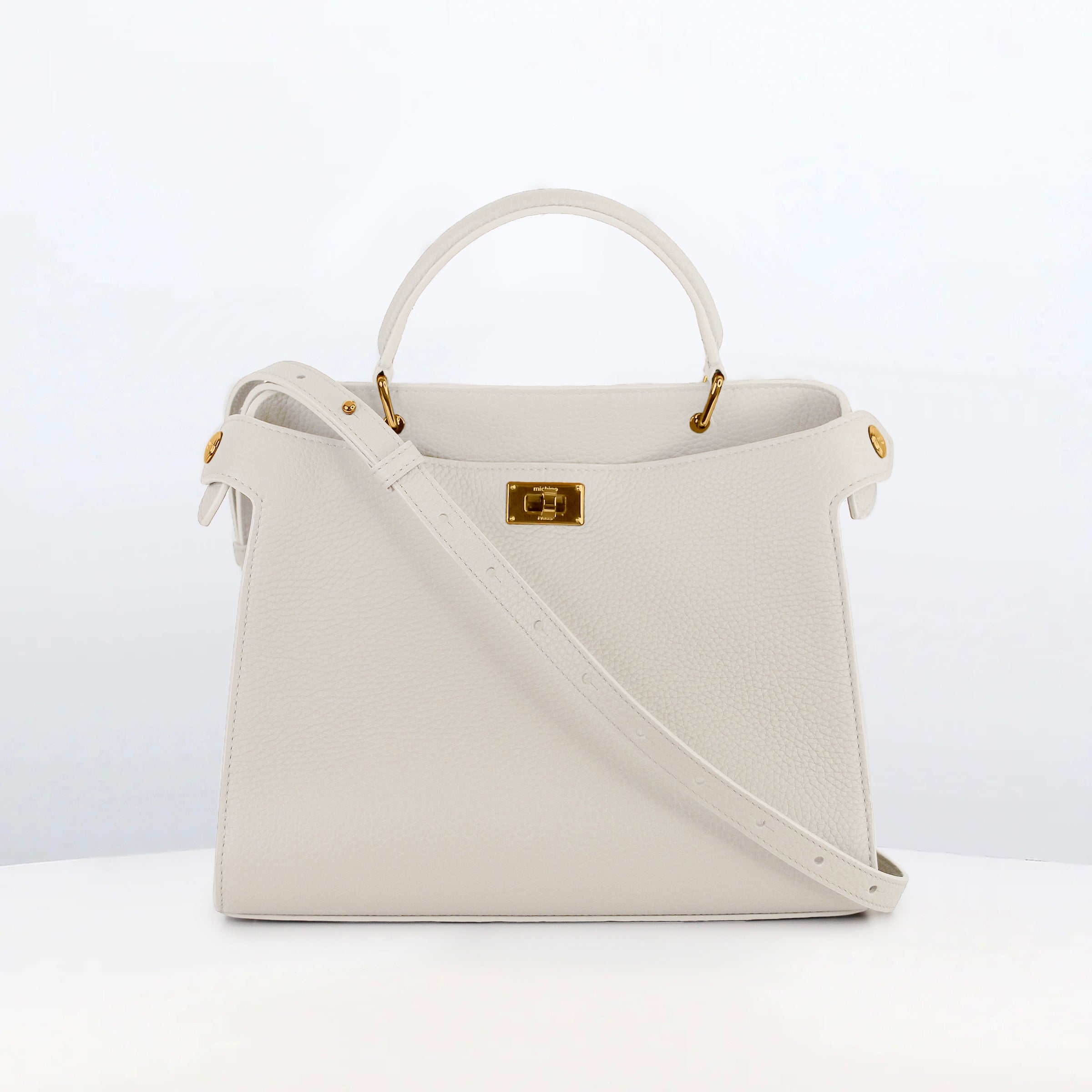 LEATHER HANDBAG LUTECE 27 CRAIE WITH GOLD HARWARE