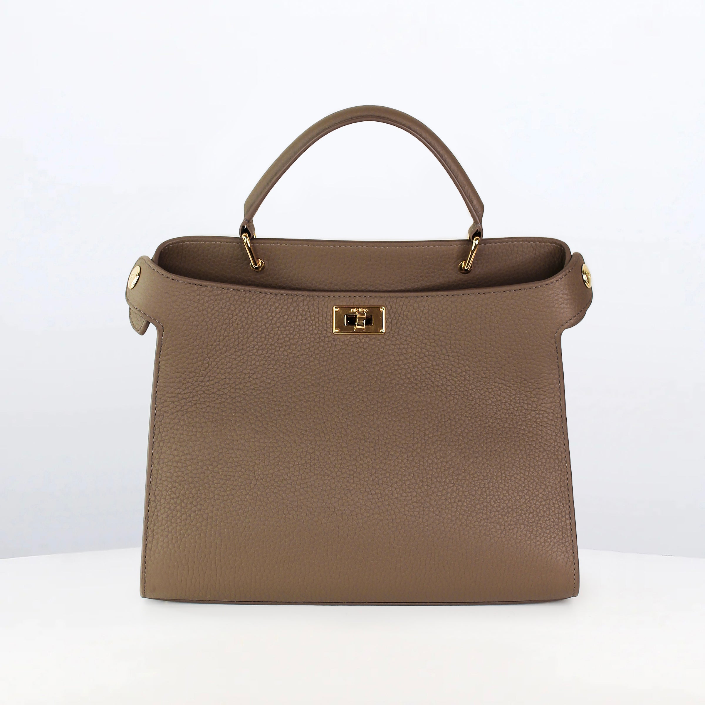 LEATHER HANDBAG LUTECE 27 TAUPE WITH GOLD HARWARE