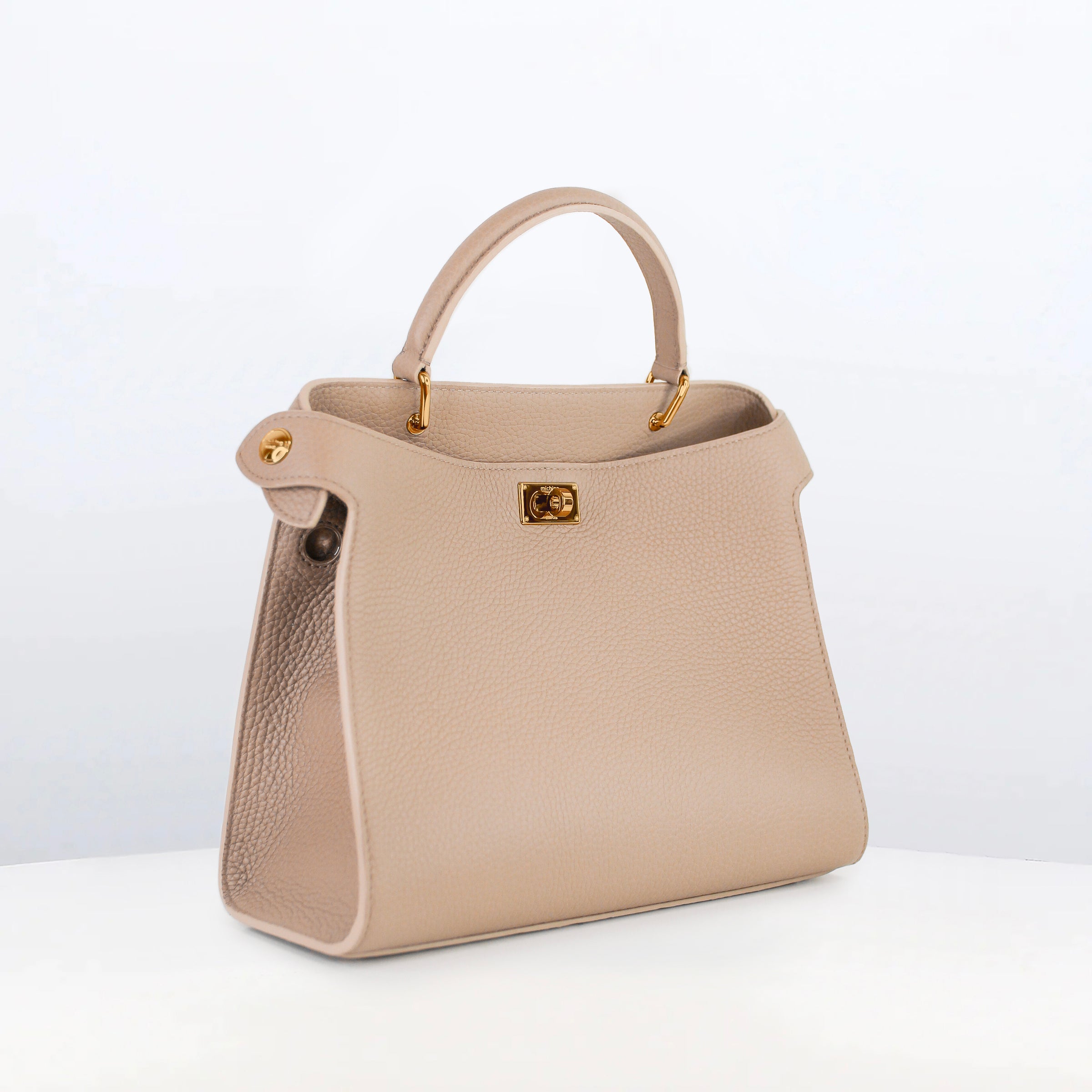 LEATHER HANDBAG LUTECE 27 TOURTERELLE WITH GOLD HARWARE