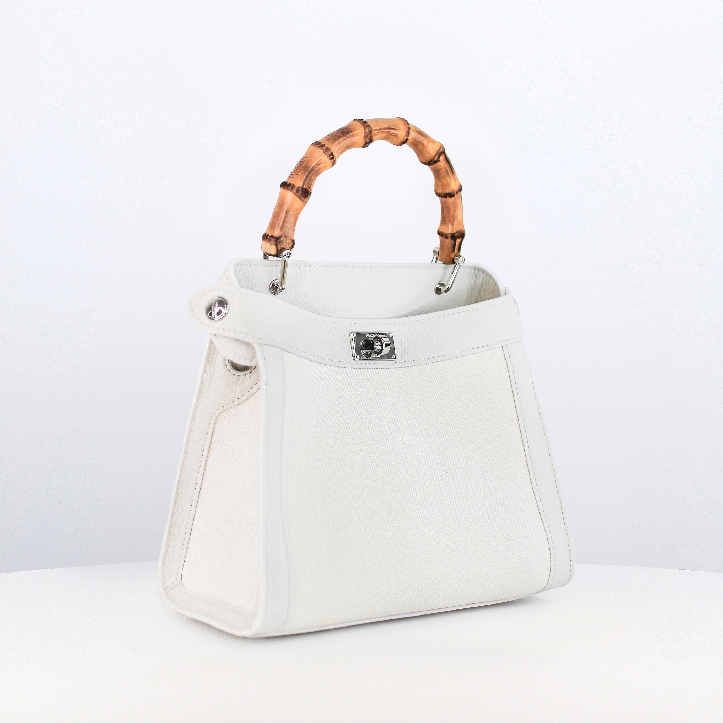 Lutece Mini Arashiyama Canvas Handbag with Bamboo Handle