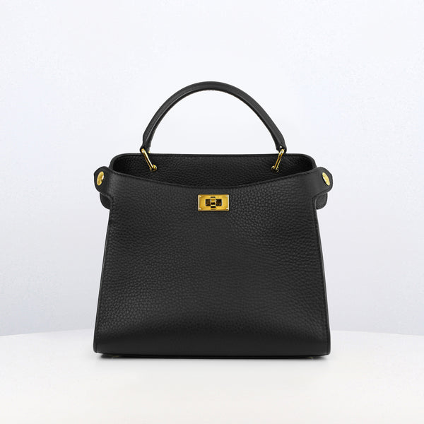 LEATHER HANDBAG LUTECE MINI BLACK GOLD HARWARE