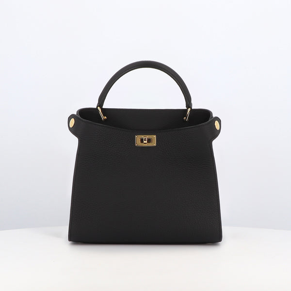 LEATHER HANDBAG LUTECE MINI BLACK GOLD HARWARE