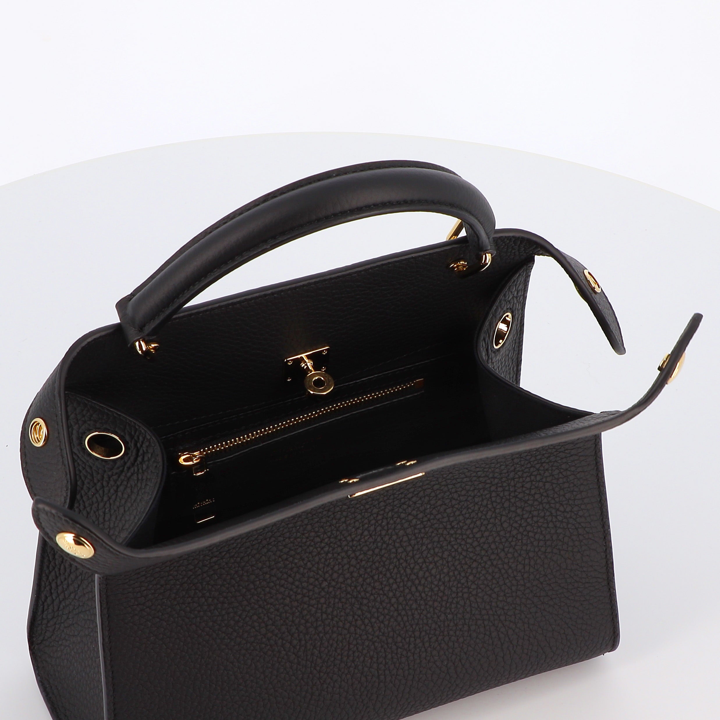 LEATHER HANDBAG LUTECE MINI BLACK GOLD HARWARE