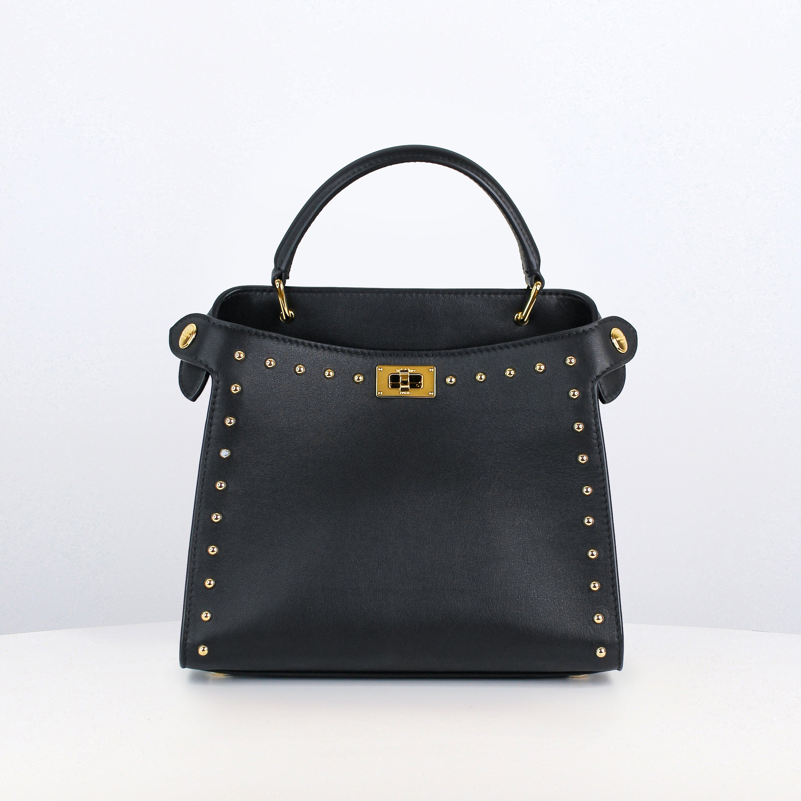 LEATHER HANDBAG LUTECE MINI BLACK WITH STUDS