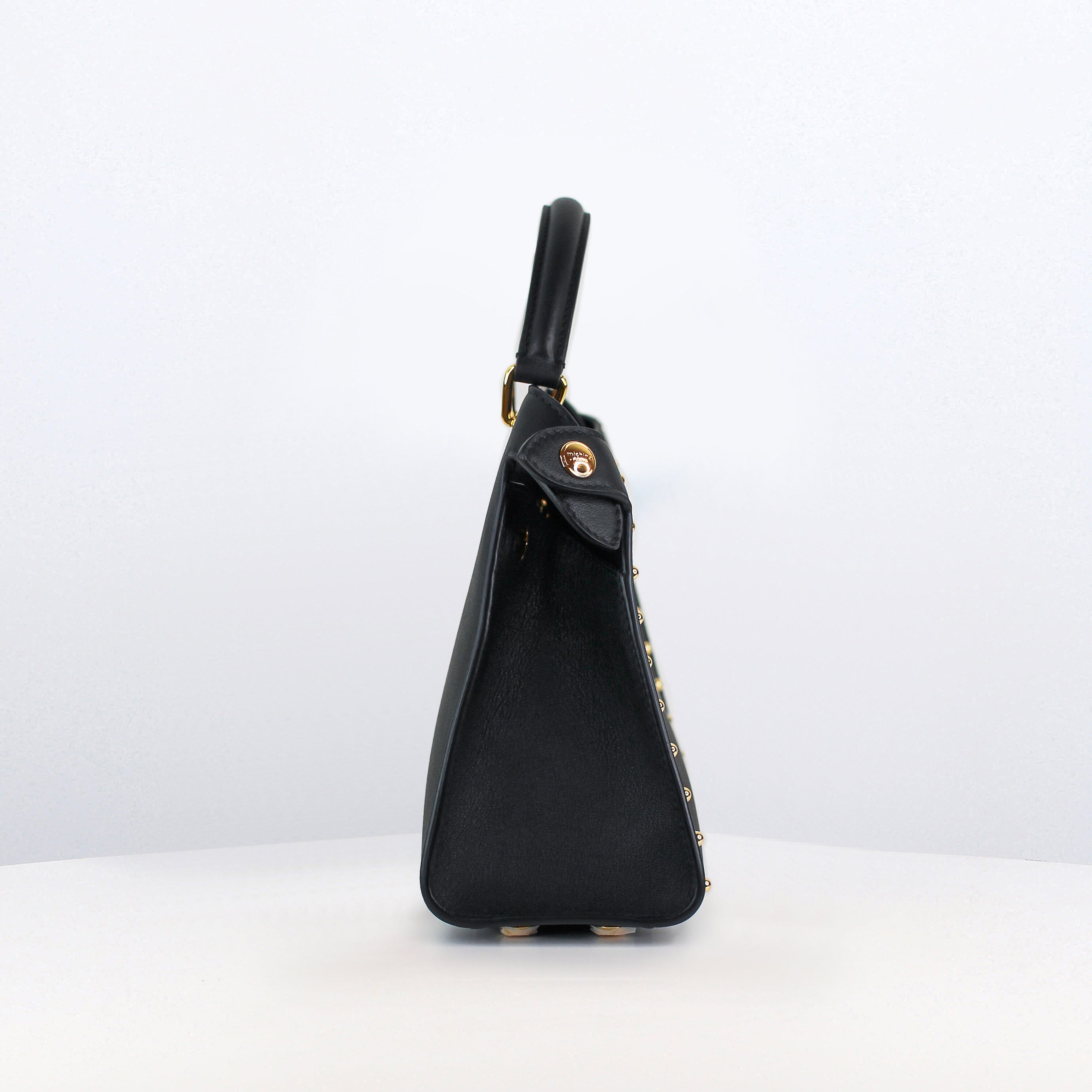 LEATHER HANDBAG LUTECE MINI BLACK WITH STUDS