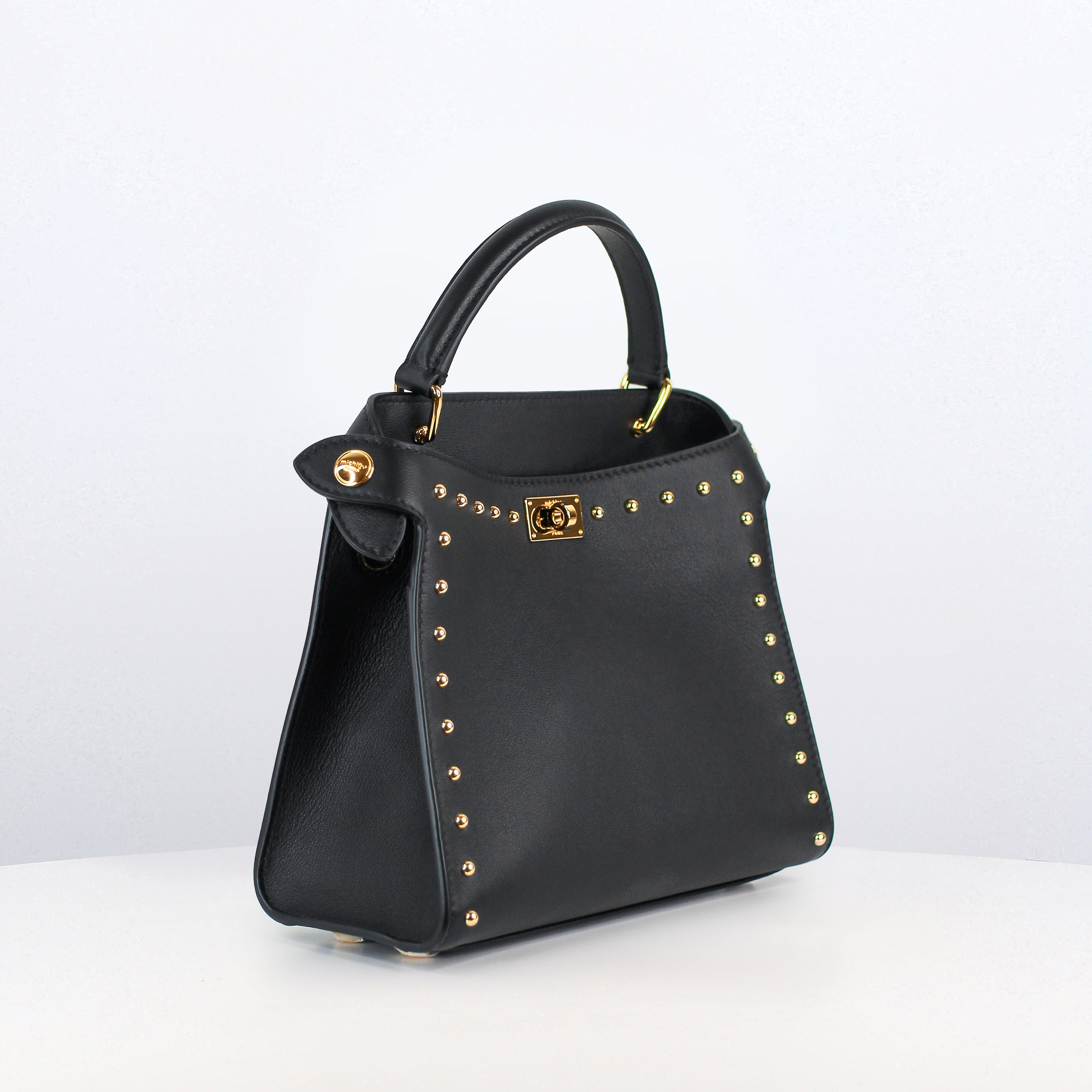 LEATHER HANDBAG LUTECE MINI BLACK WITH STUDS