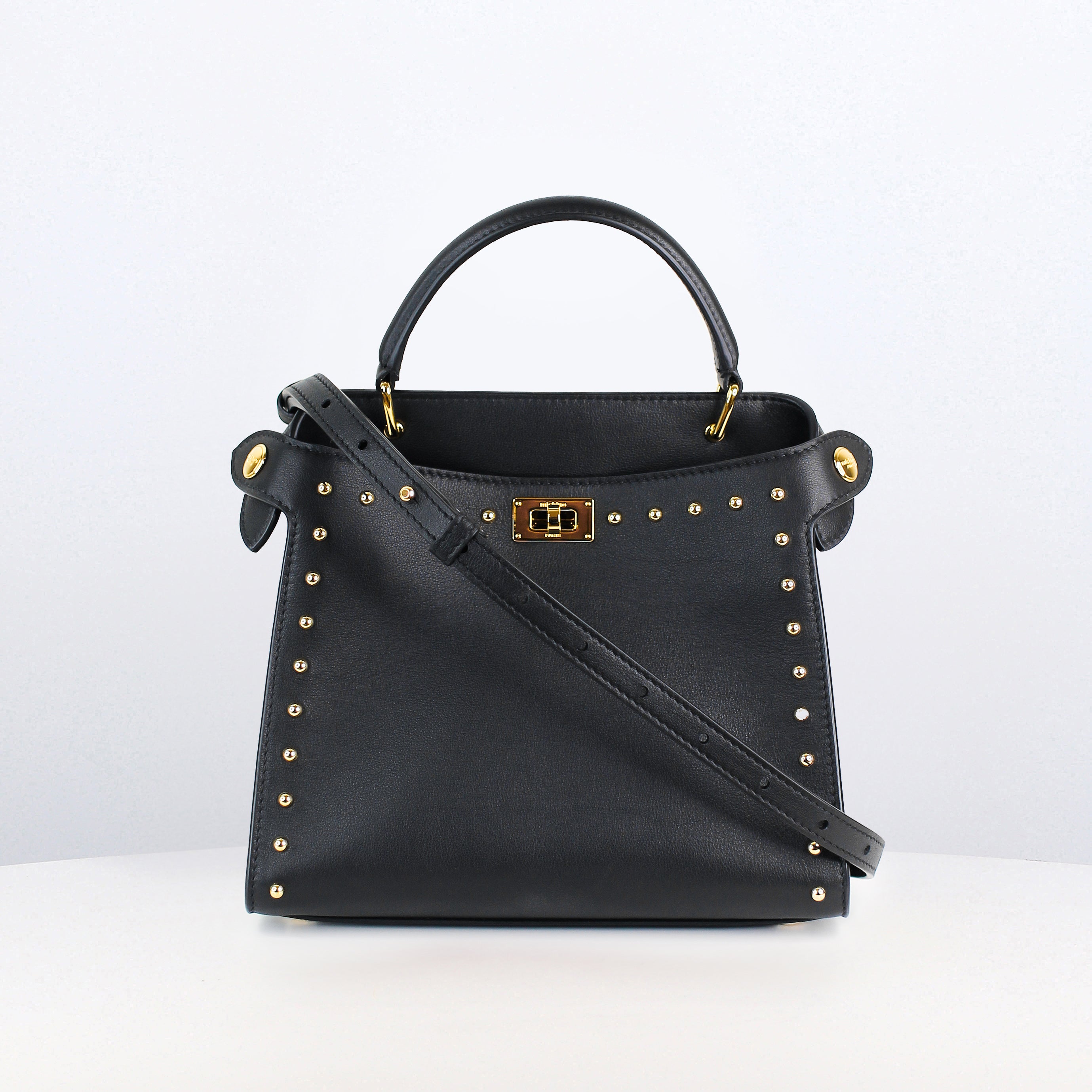 LEATHER HANDBAG LUTECE MINI BLACK WITH STUDS