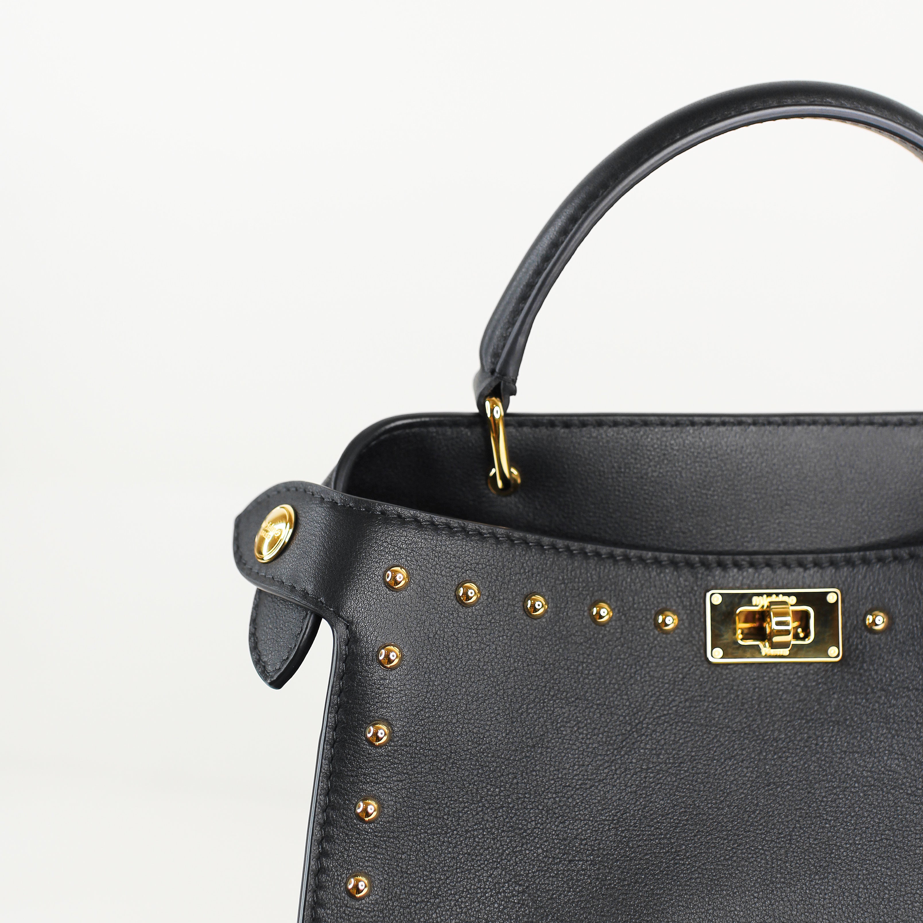 LEATHER HANDBAG LUTECE MINI BLACK WITH STUDS
