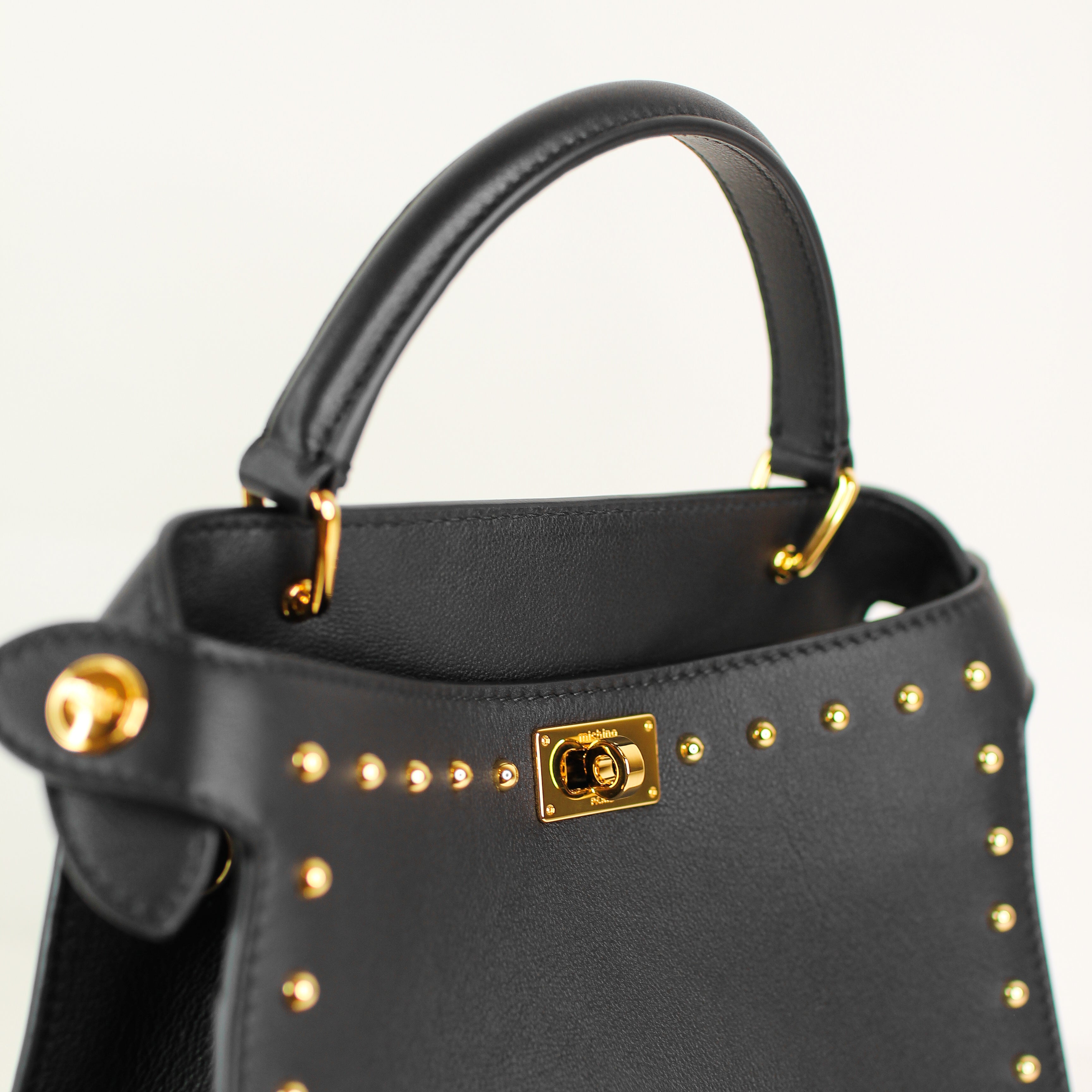 LEATHER HANDBAG LUTECE MINI BLACK WITH STUDS