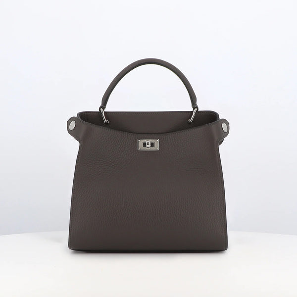 LEATHER HANDBAG LUTECE MINI CHARCOAL GREY