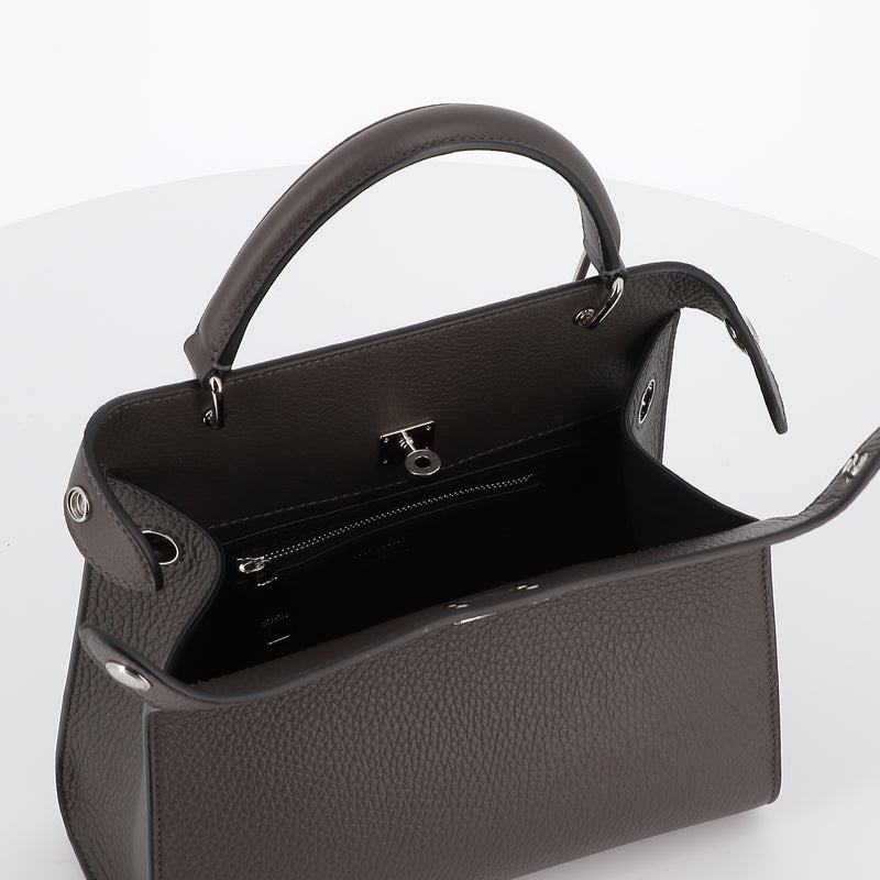 LEATHER HANDBAG LUTECE MINI CHARCOAL GREY