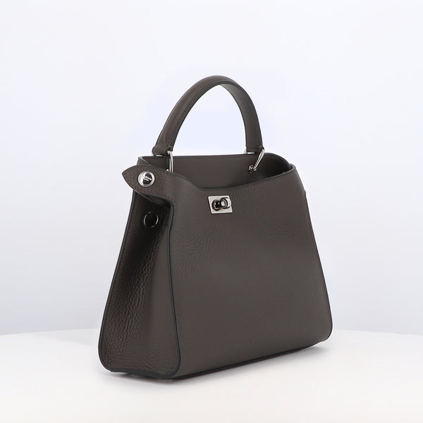 LEATHER HANDBAG LUTECE MINI CHARCOAL GREY