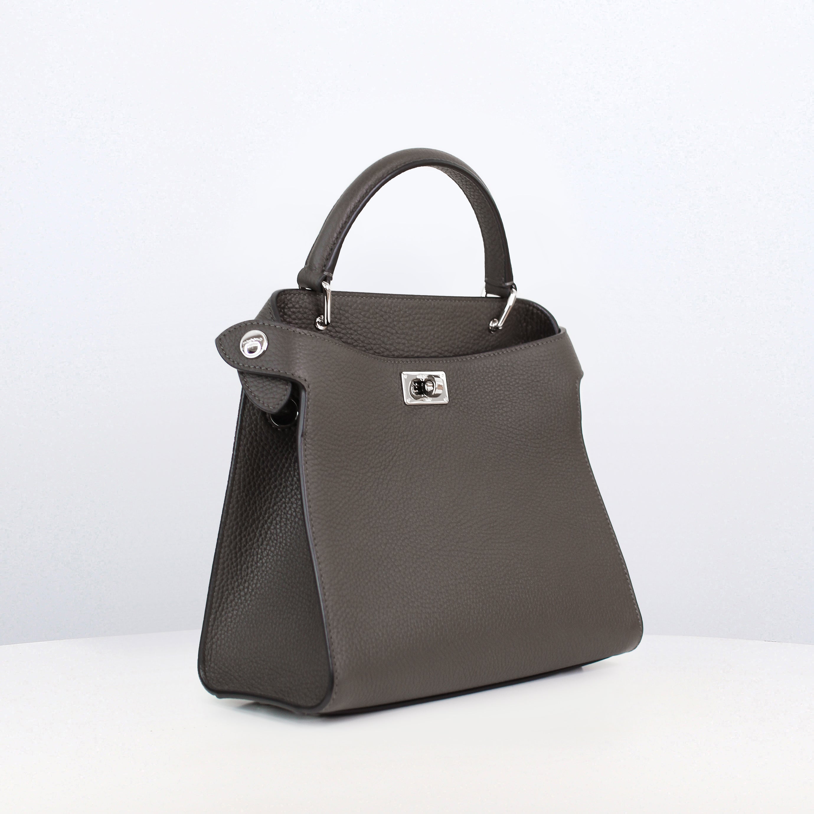 LEATHER HANDBAG LUTECE MINI CHARCOAL GREY