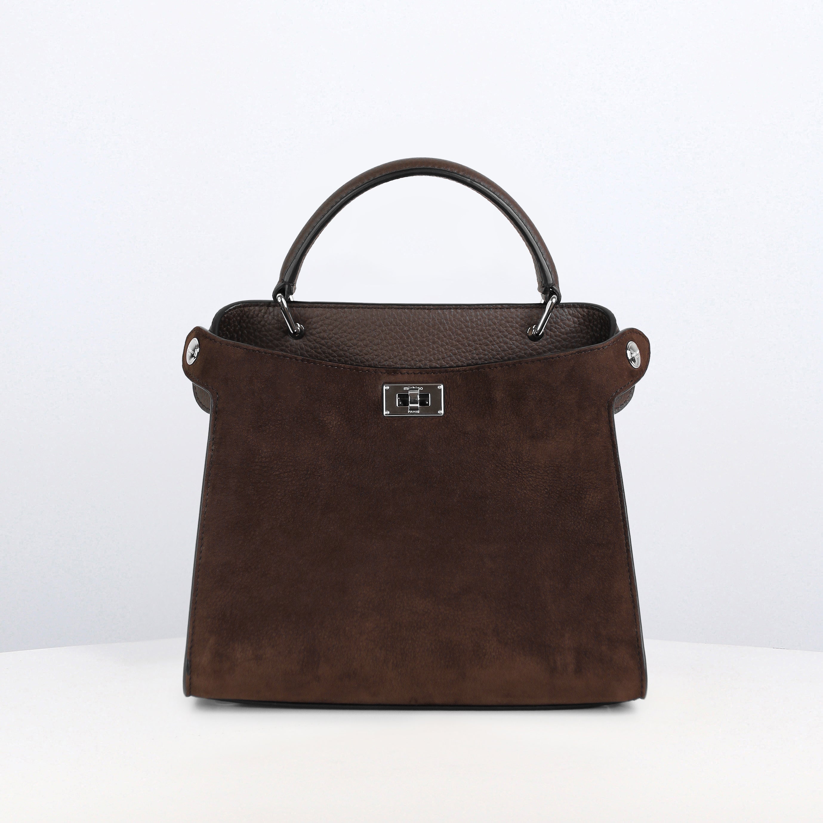 LEATHER HANDBAG LUTECE MINI NUBUCK CHOCOLATE