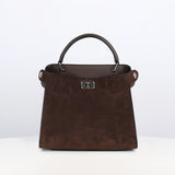 LEATHER HANDBAG LUTECE MINI NUBUCK CHOCOLATE