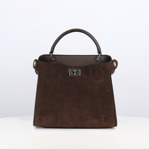 LEATHER HANDBAG LUTECE MINI NUBUCK CHOCOLATE
