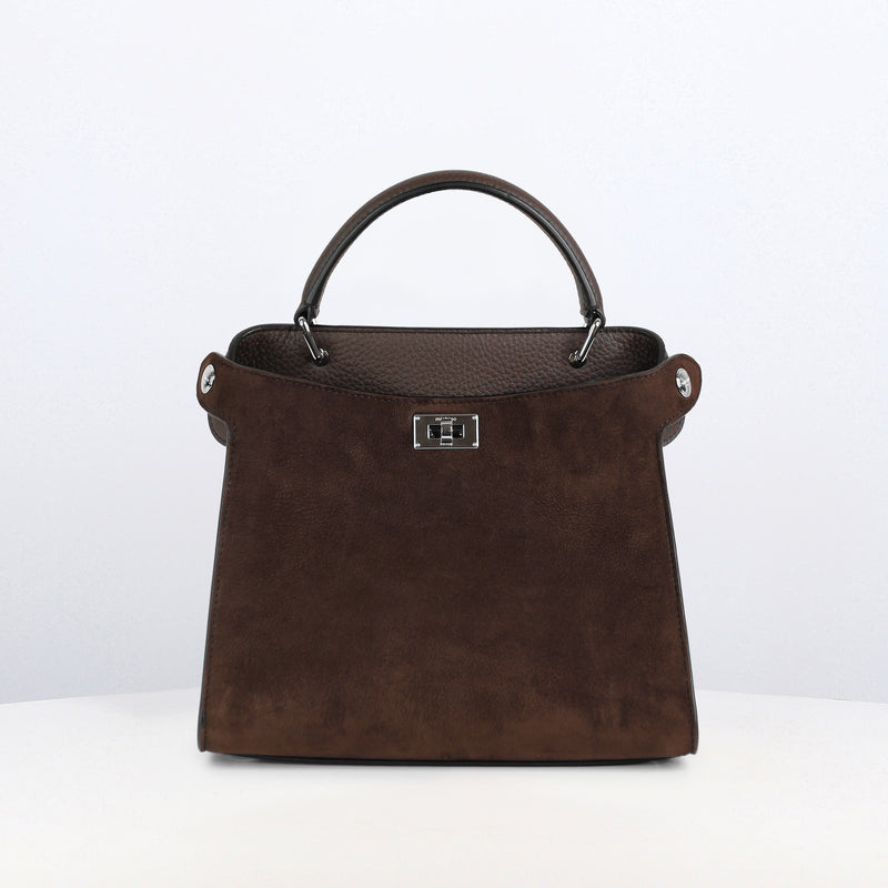 LEATHER HANDBAG LUTECE MINI NUBUCK CHOCOLATE