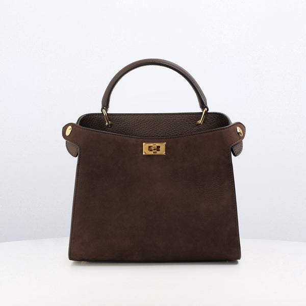 SAC À MAIN EN CUIR LUTECE MINI NUBUCK CHOCOLAT FINITIONS DORÉES