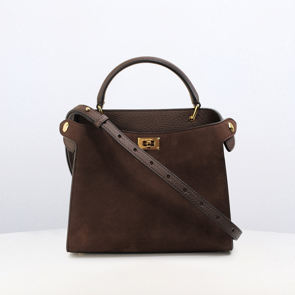 SAC À MAIN EN CUIR LUTECE MINI NUBUCK CHOCOLAT FINITIONS DORÉES