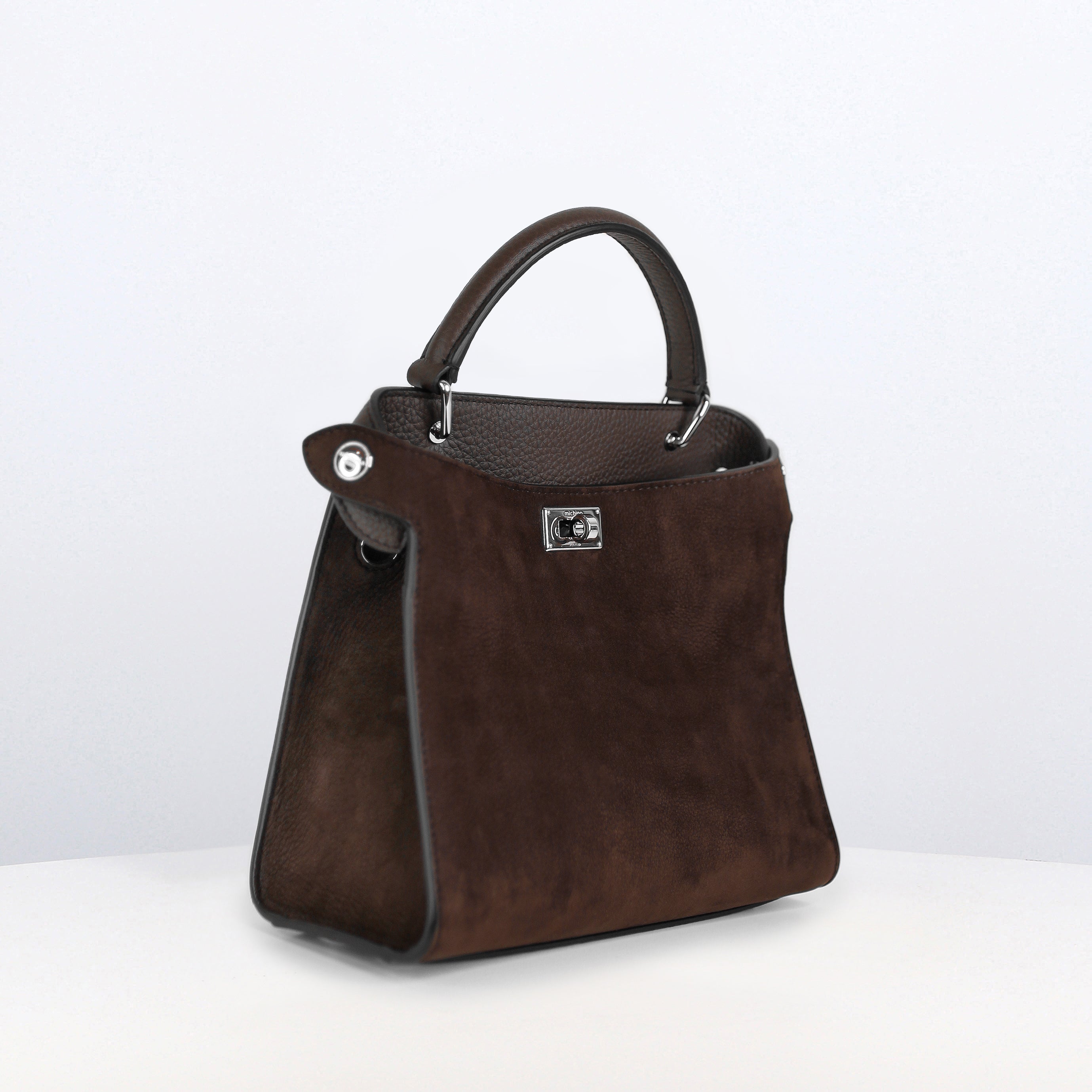 LEATHER HANDBAG LUTECE MINI NUBUCK CHOCOLATE
