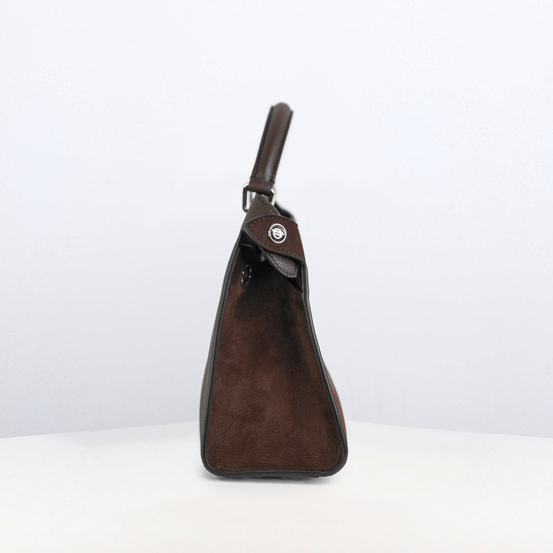 LEATHER HANDBAG LUTECE MINI NUBUCK CHOCOLATE
