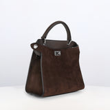 LEATHER HANDBAG LUTECE MINI NUBUCK CHOCOLATE