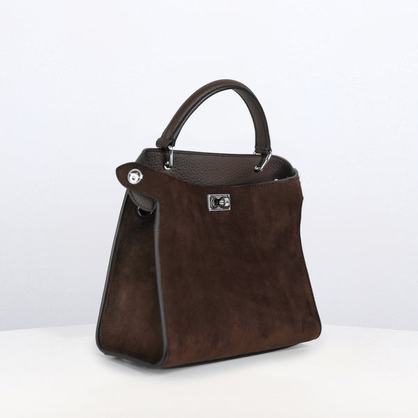 LEATHER HANDBAG LUTECE MINI NUBUCK CHOCOLATE