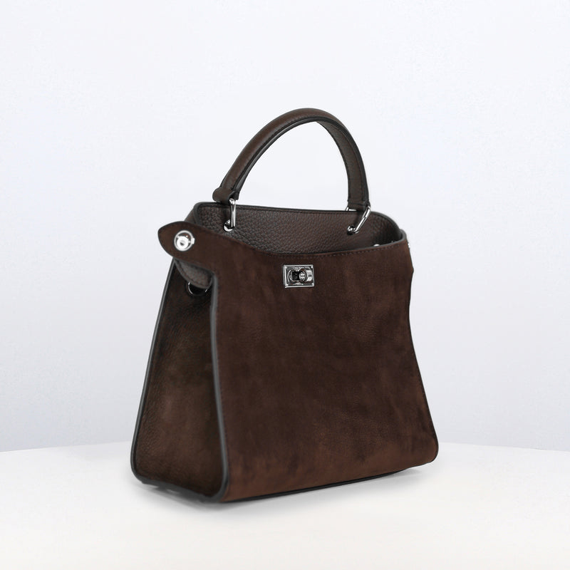 LEATHER HANDBAG LUTECE MINI NUBUCK CHOCOLATE