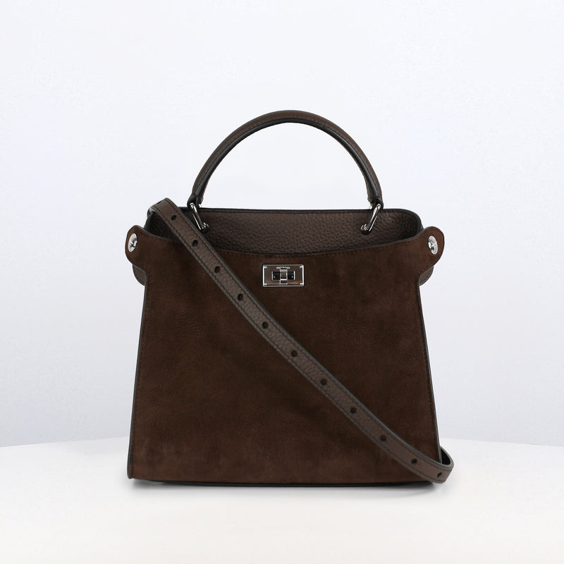 LEATHER HANDBAG LUTECE MINI NUBUCK CHOCOLATE