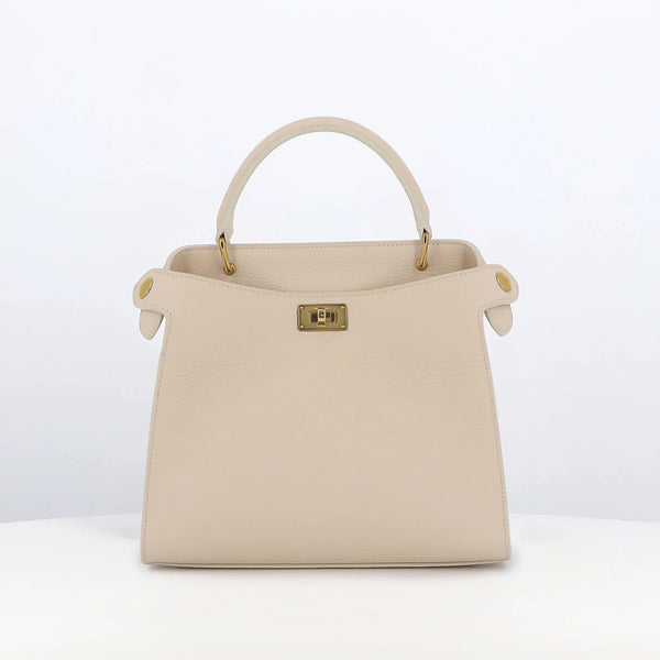 LUTECE MINI IVORY LEATHER HANDBAG WITH GOLD HARDWARE