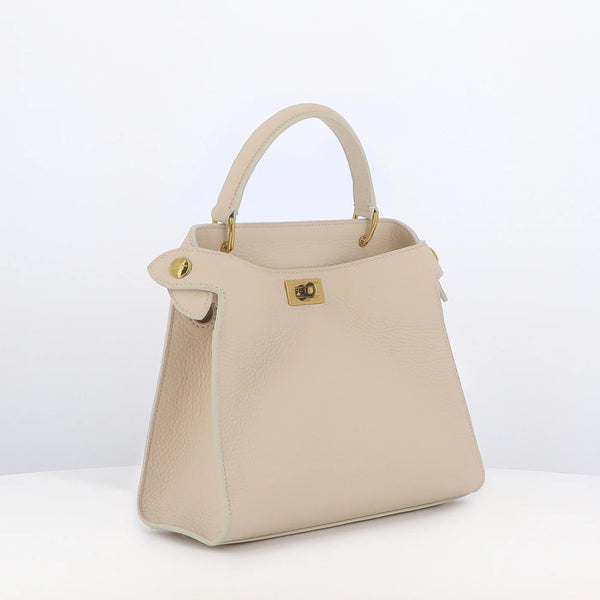 LUTECE MINI IVORY LEATHER HANDBAG WITH GOLD HARDWARE