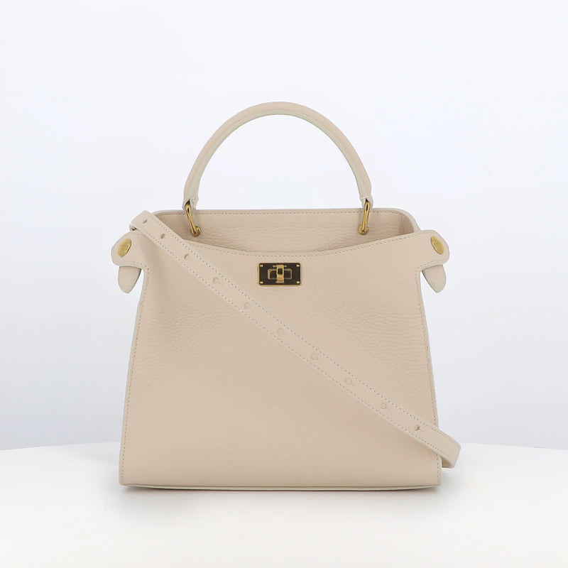 LUTECE MINI IVORY LEATHER HANDBAG WITH GOLD HARDWARE