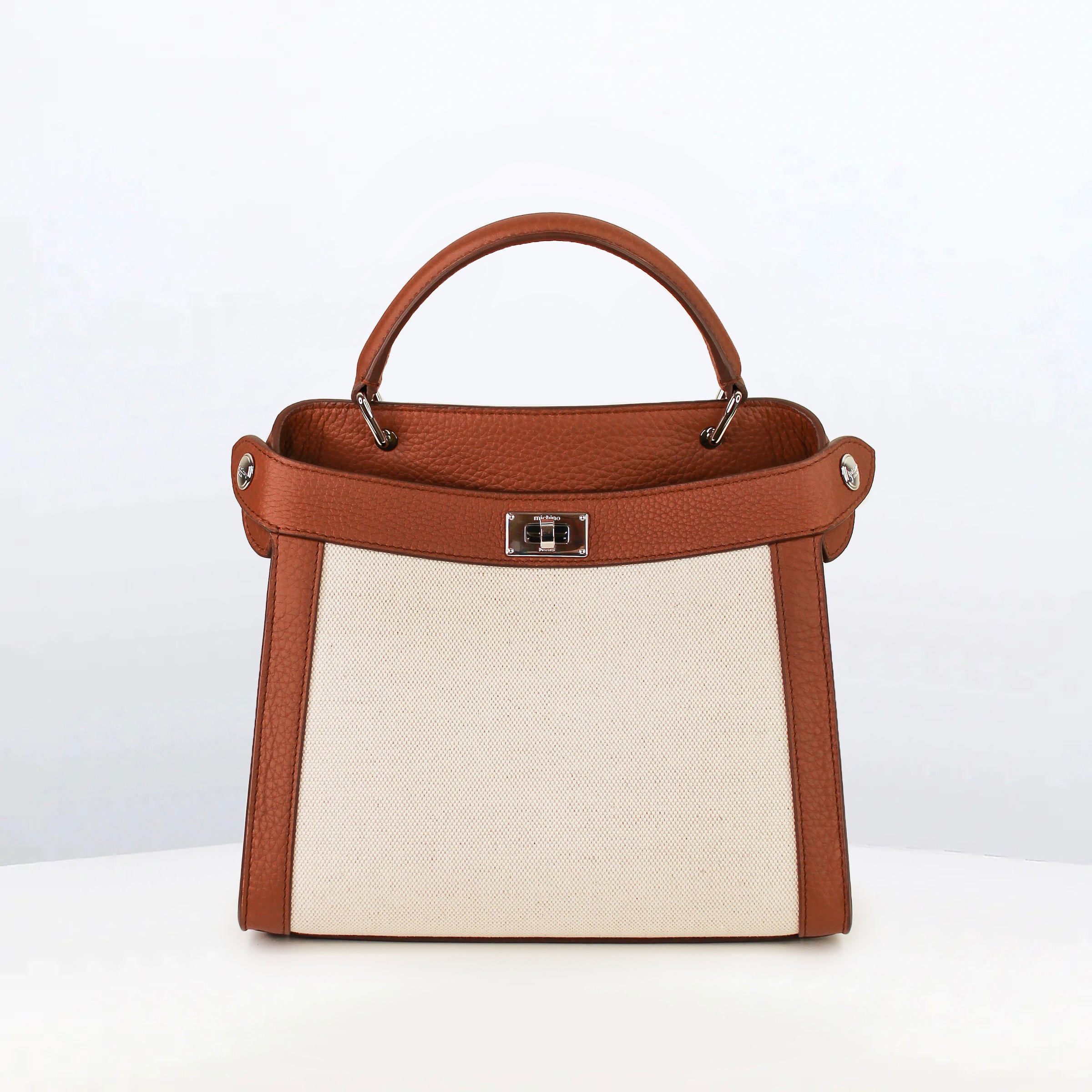 LUTECE MINI GOLD LEATHER AND NATURAL CANVAS HANDBAG
