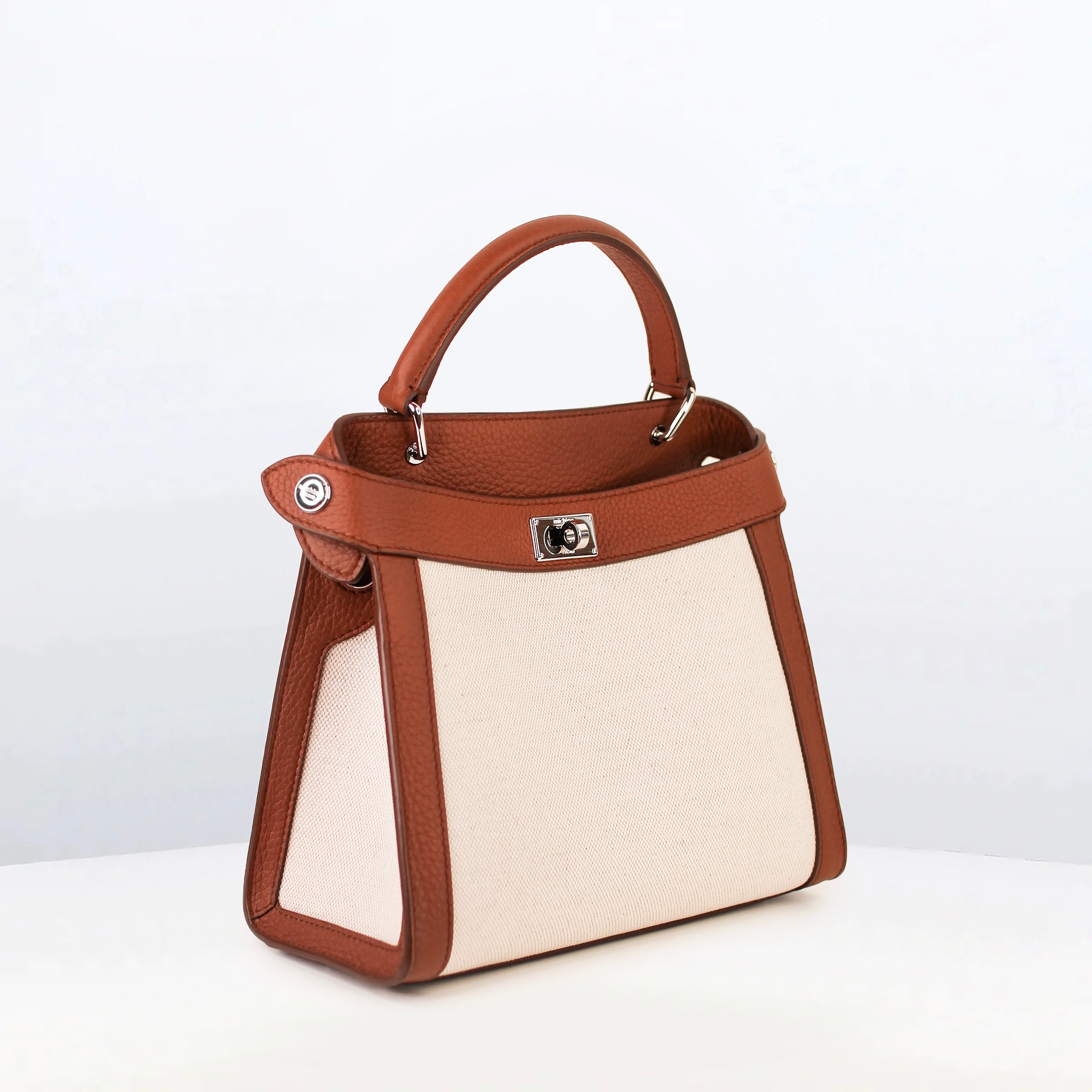 LUTECE MINI GOLD LEATHER AND NATURAL CANVAS HANDBAG