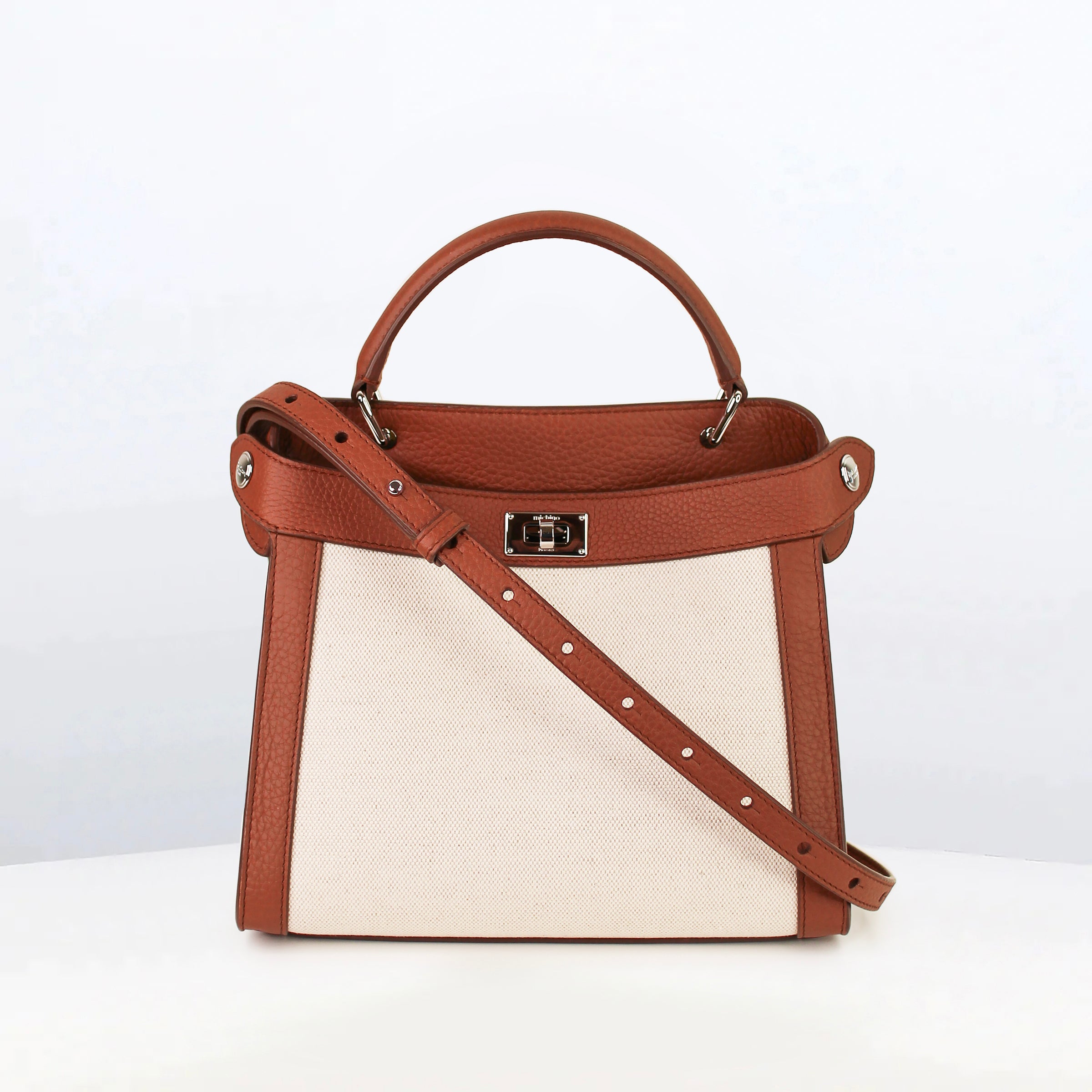 LUTECE MINI GOLD LEATHER AND NATURAL CANVAS HANDBAG