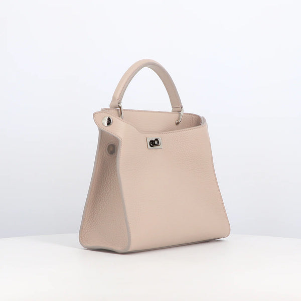 LEATHER HANDBAG LUTECE MINI GREIGE