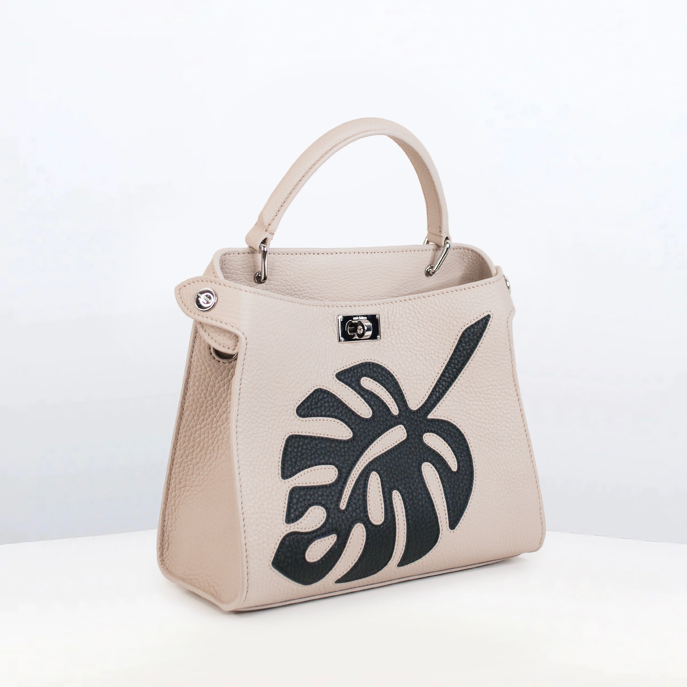 SAC À MAIN EN CUIR LUTECE MINI INTERSIA BLACK LEAF