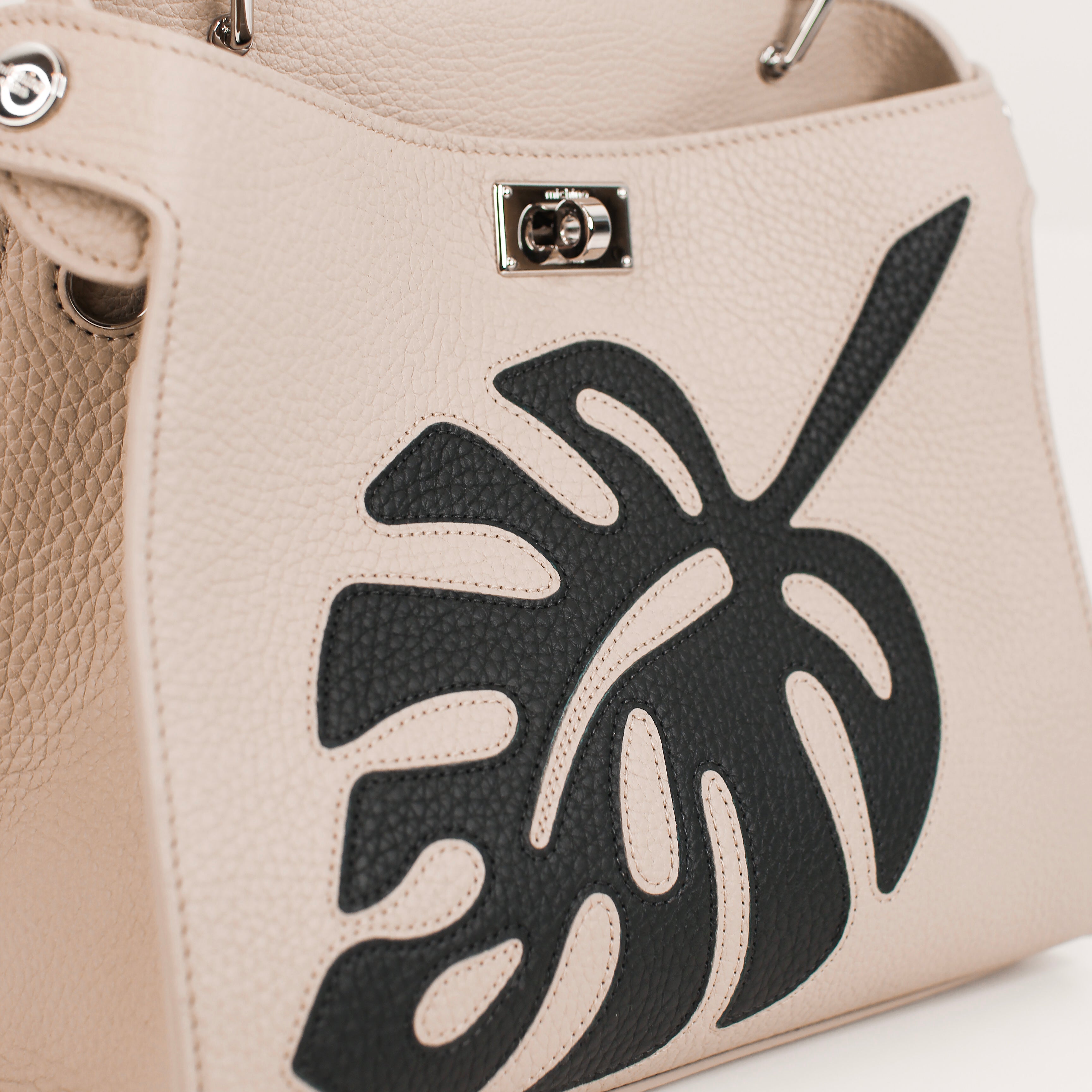 SAC À MAIN EN CUIR LUTECE MINI INTERSIA BLACK LEAF