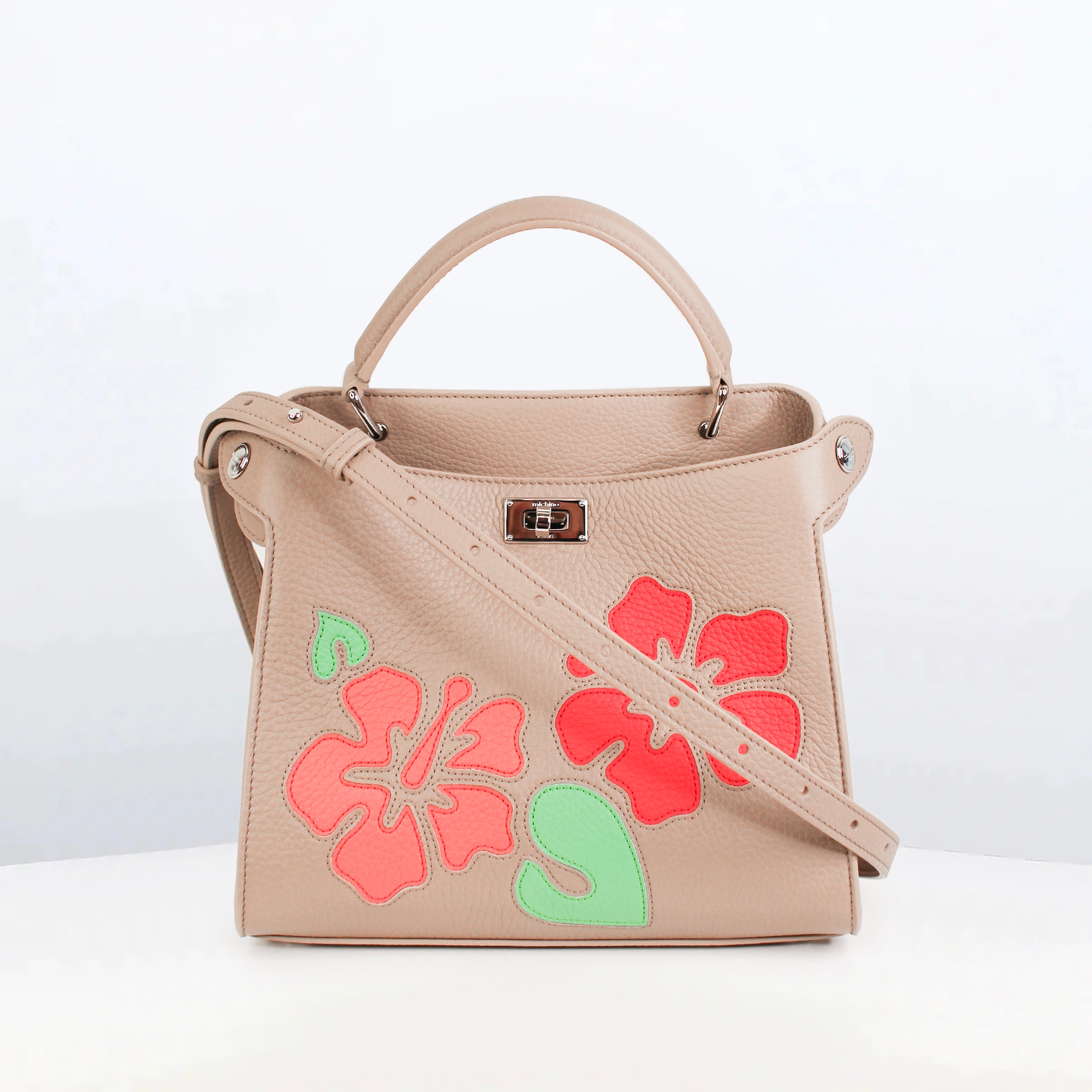 SAC À MAIN EN CUIR LUTECE MINI INTERSIA TOURTERELLE RED FLOWERS