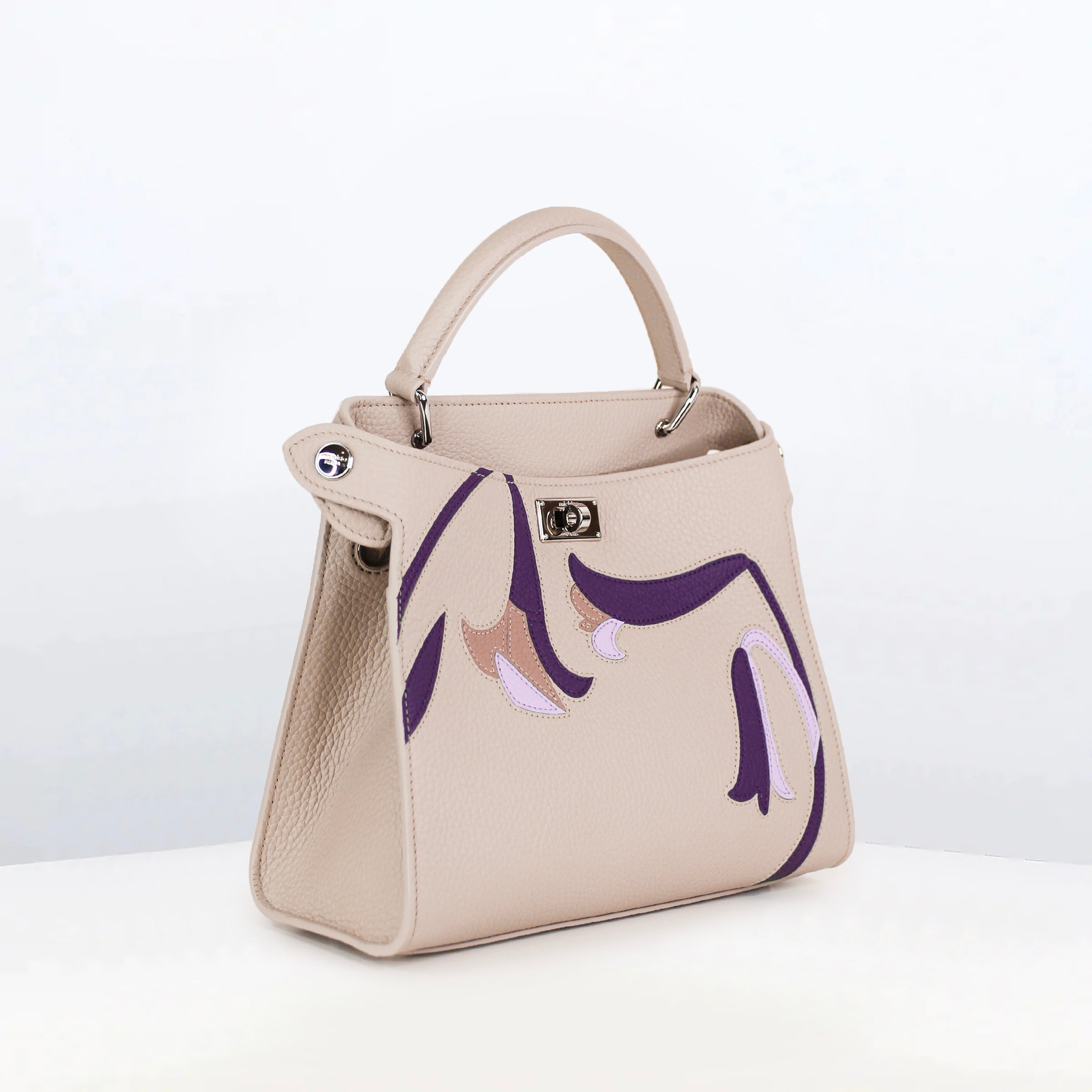 SAC À MAIN EN CUIR LUTECE MINI INTERSIA PURPLE FLOWERS