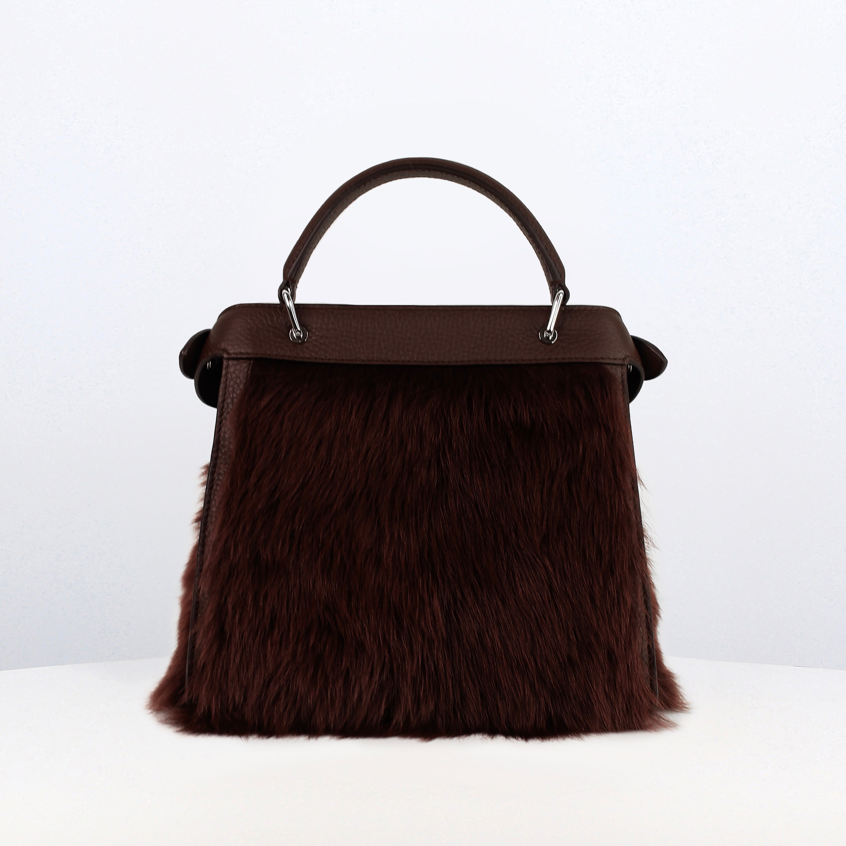 SAC À MAIN EN CUIR ET SHEARLING LUTECE MINI PRUNE