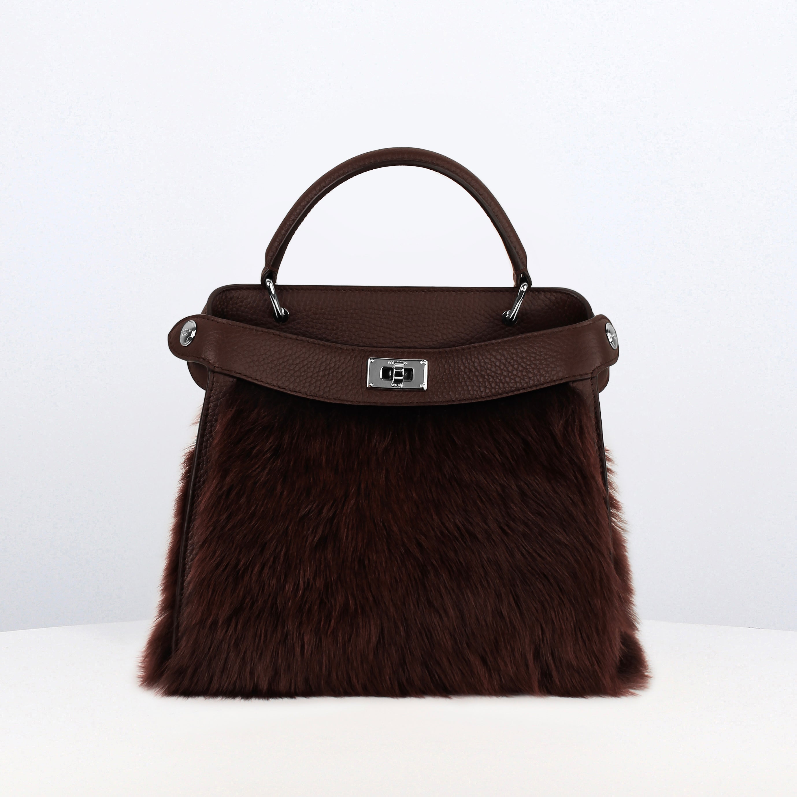 SAC À MAIN EN CUIR ET SHEARLING LUTECE MINI PRUNE