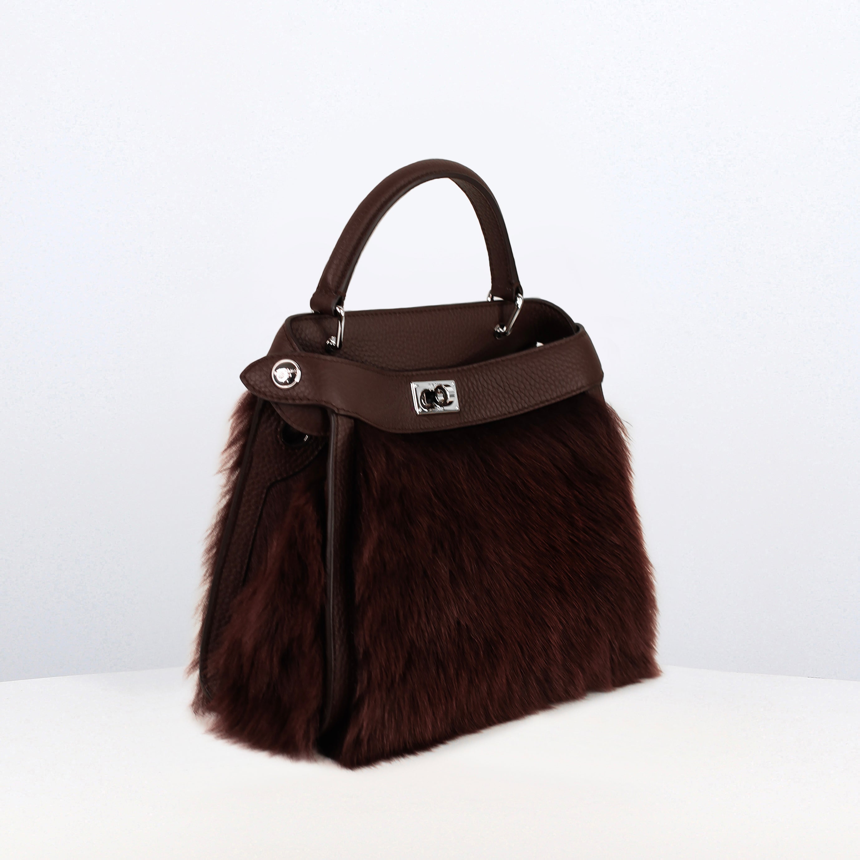 SAC À MAIN EN CUIR ET SHEARLING LUTECE MINI PRUNE