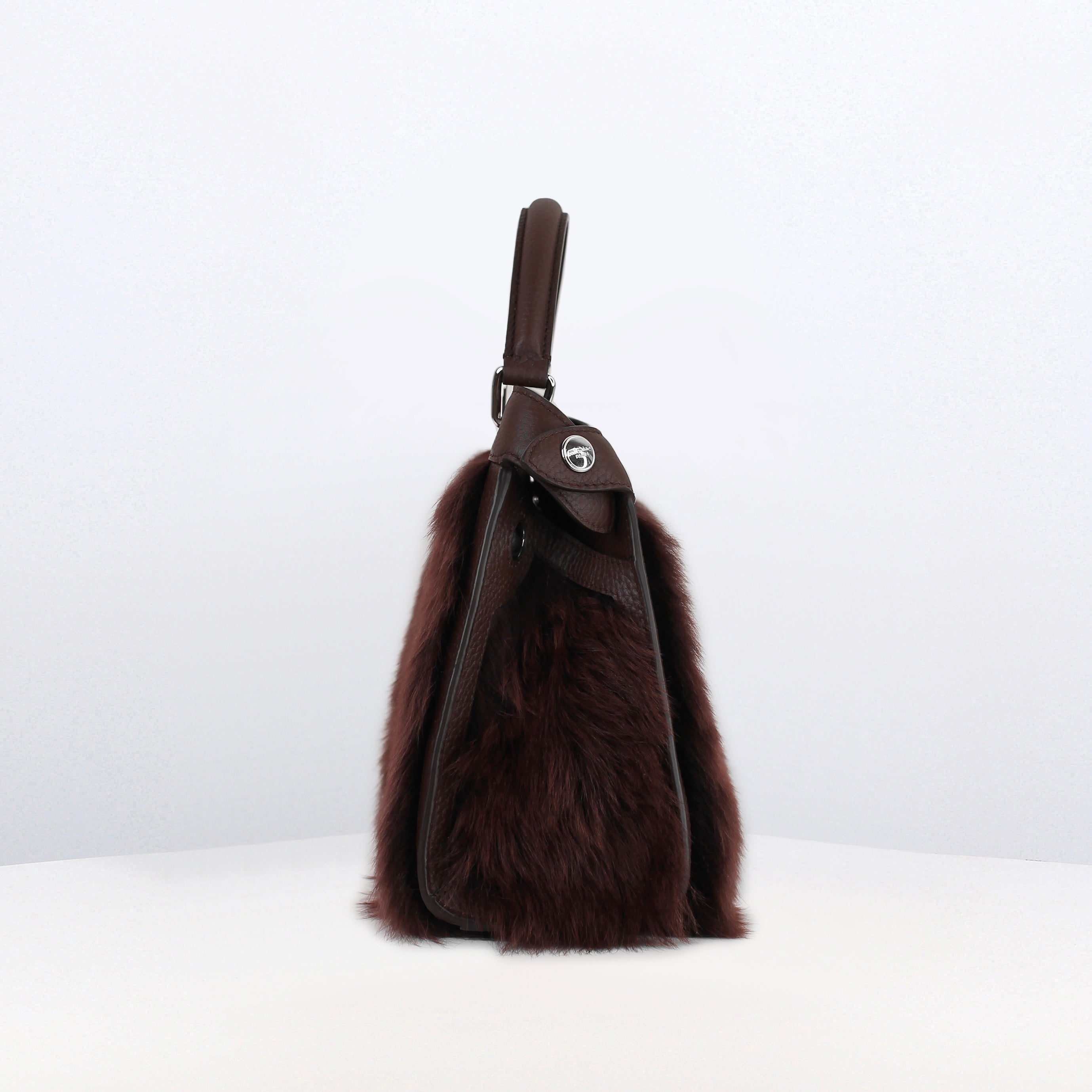 SAC À MAIN EN CUIR ET SHEARLING LUTECE MINI PRUNE