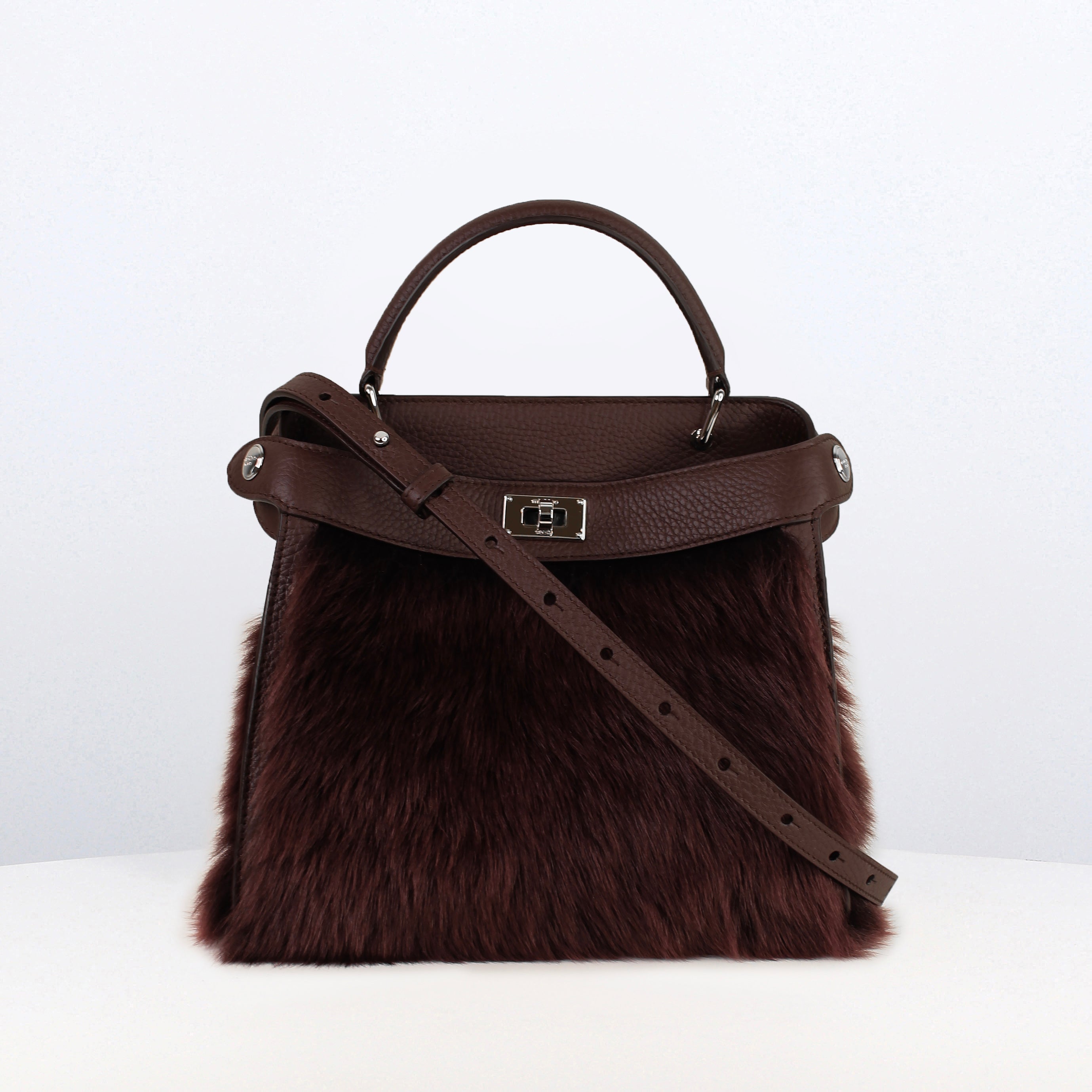 SAC À MAIN EN CUIR ET SHEARLING LUTECE MINI PRUNE